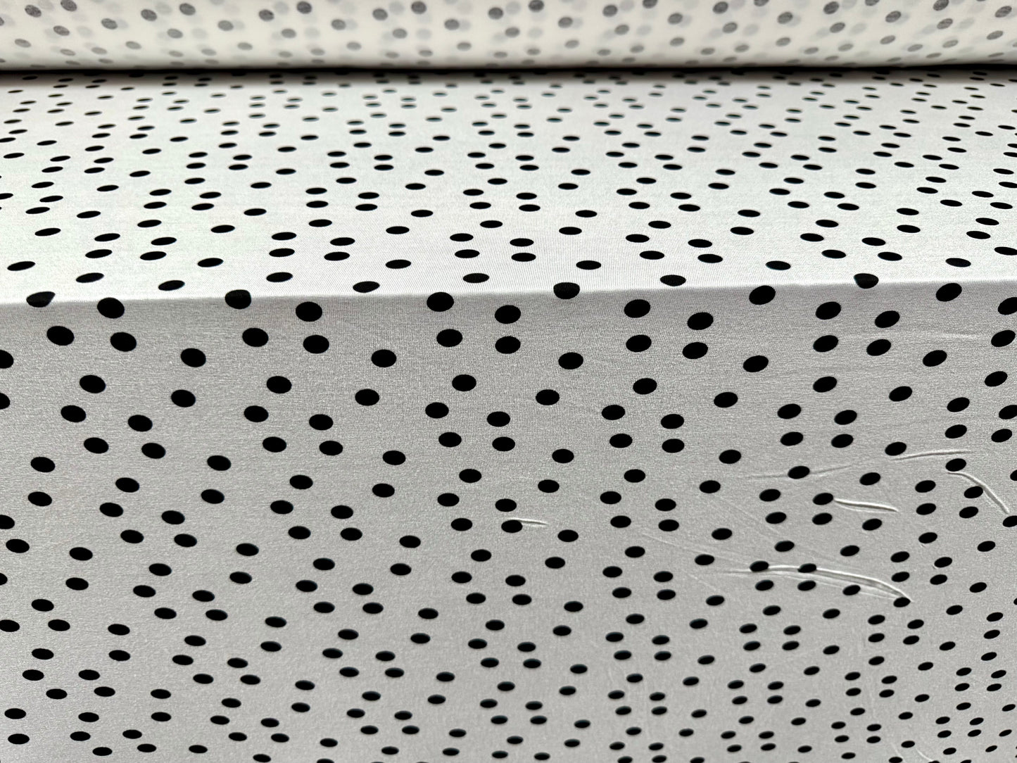 Viscose spandex stretch single jersey fabric, per metre - spot print - white & black