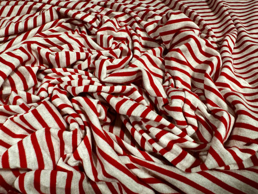 Viscose spandex stretch single jersey fabric, per metre - stripe - red & light grey
