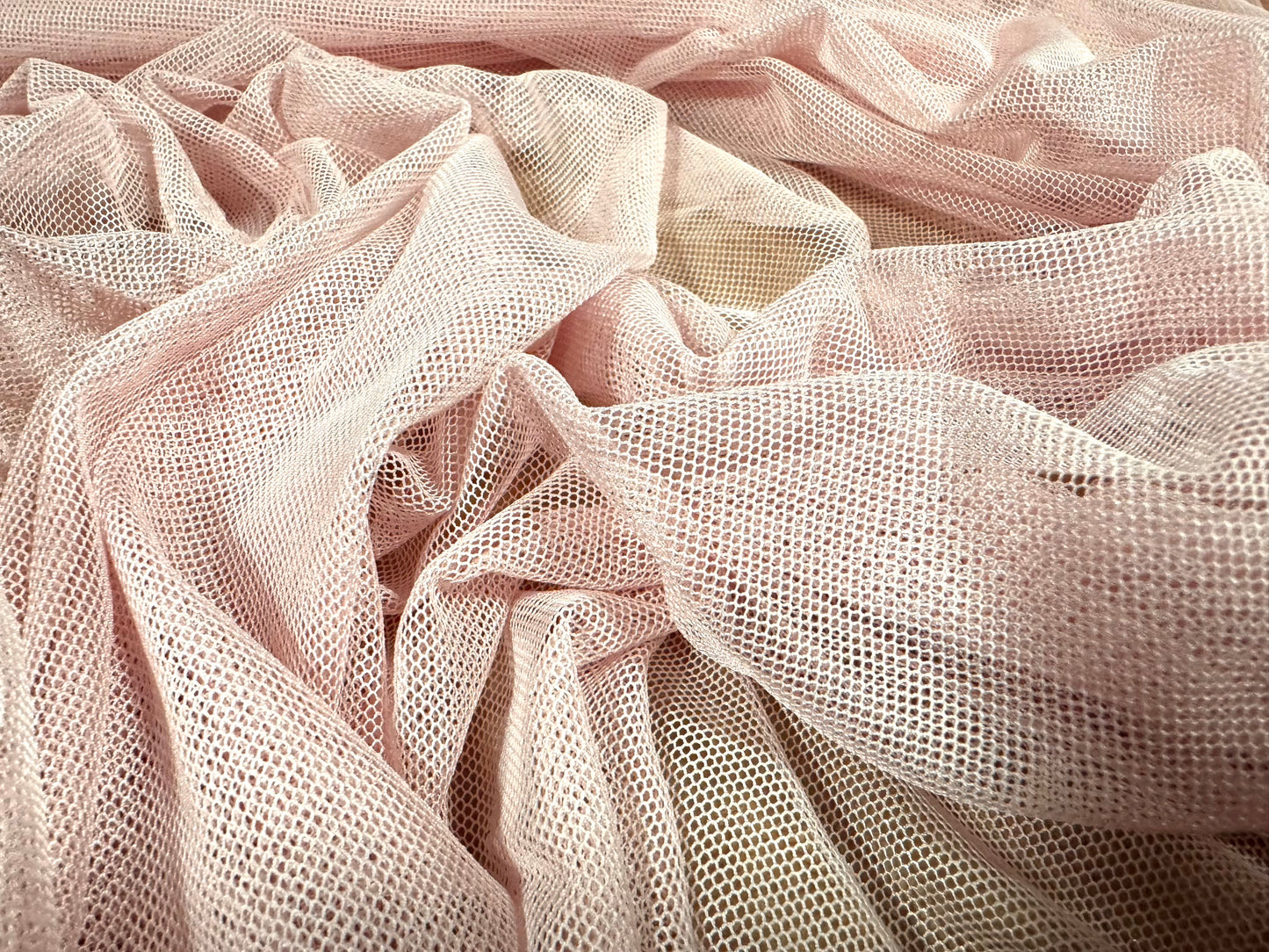 Fine mesh net sheer stretch fabric, per metre - plain - baby pink