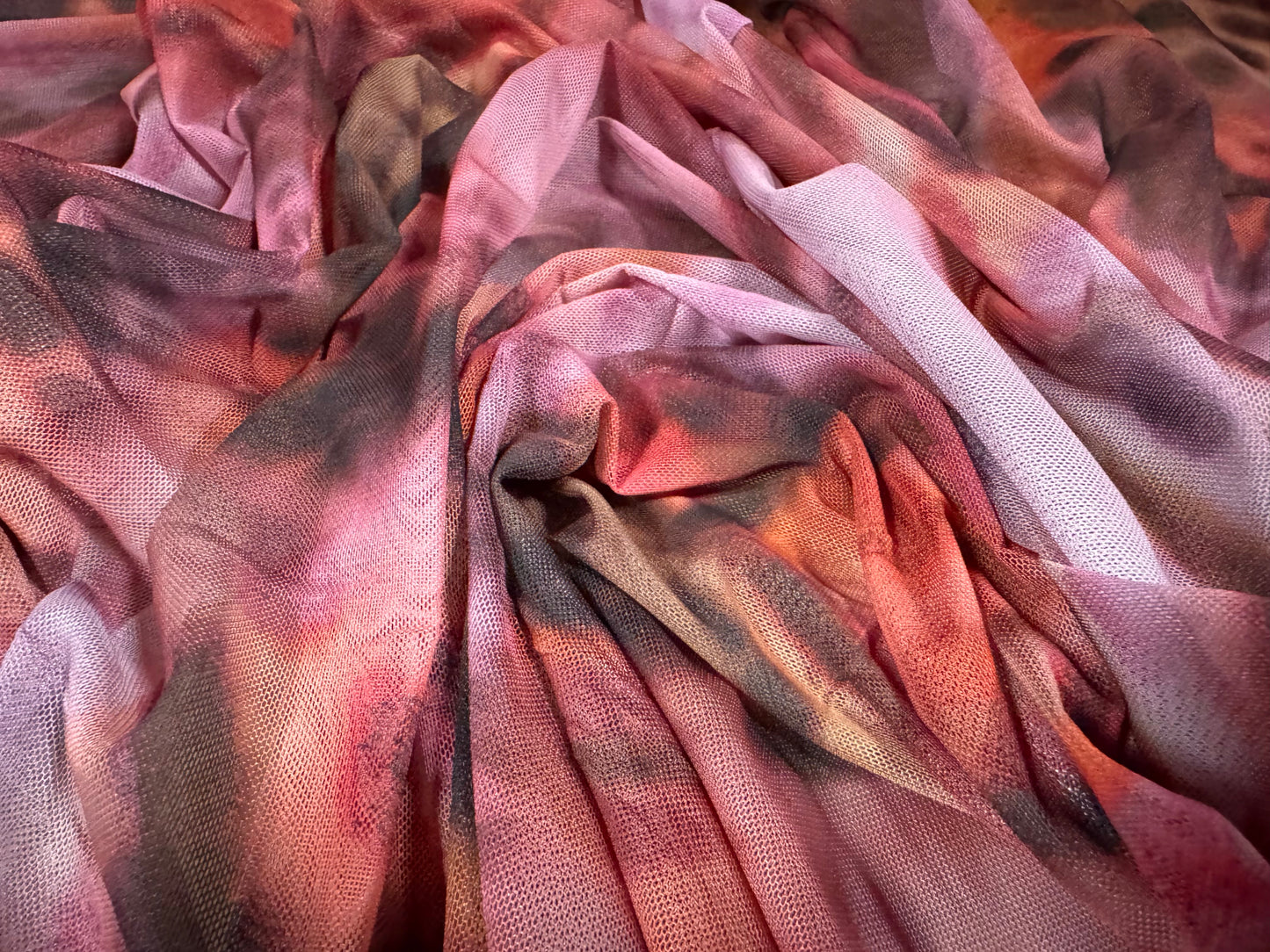 Power mesh net stretch spandex fabric, per metre - butterfly wings print - pink