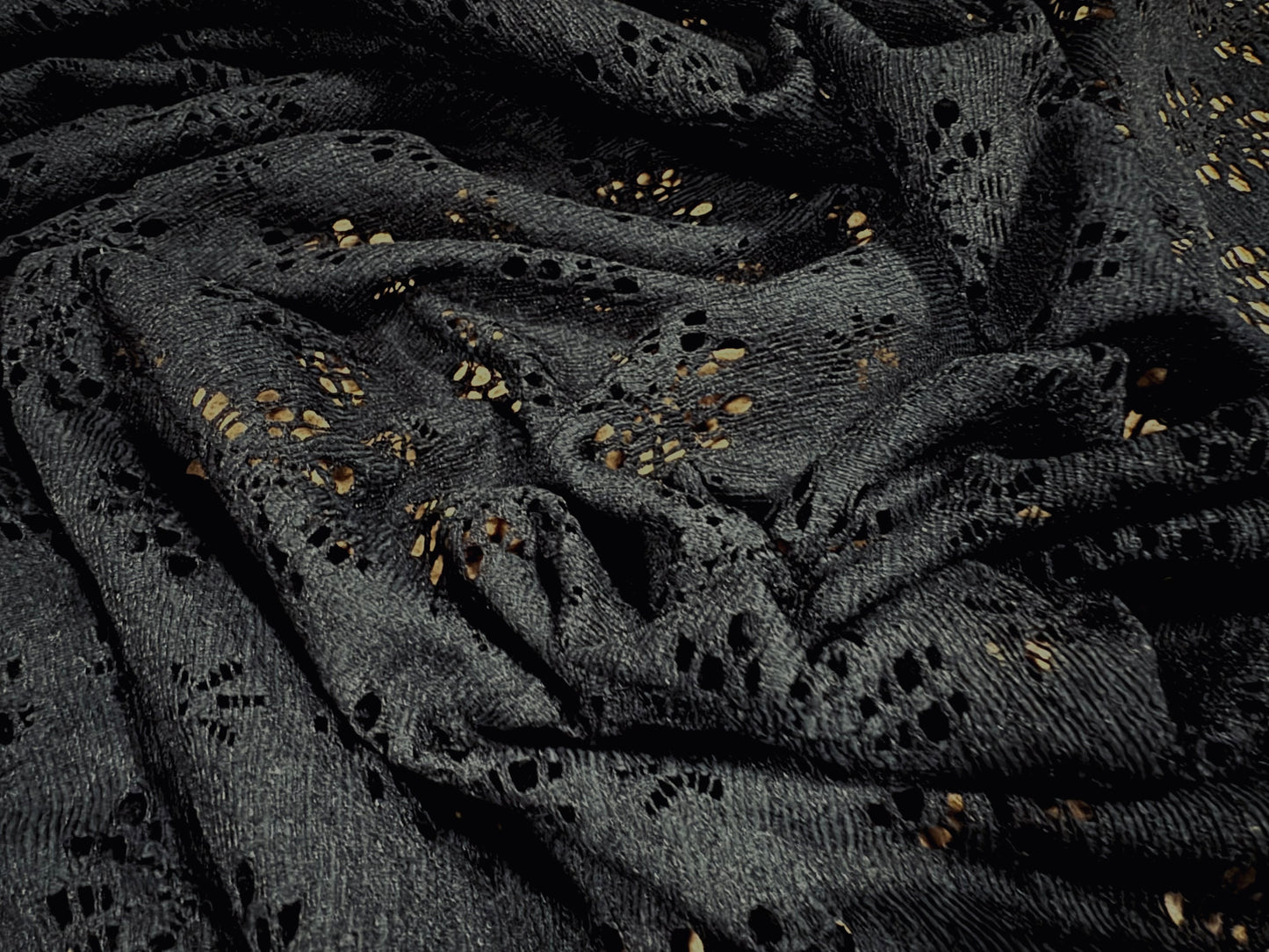 Broderie Anglais cotton blend spandex stretch jersey dress fabric, per metre - black