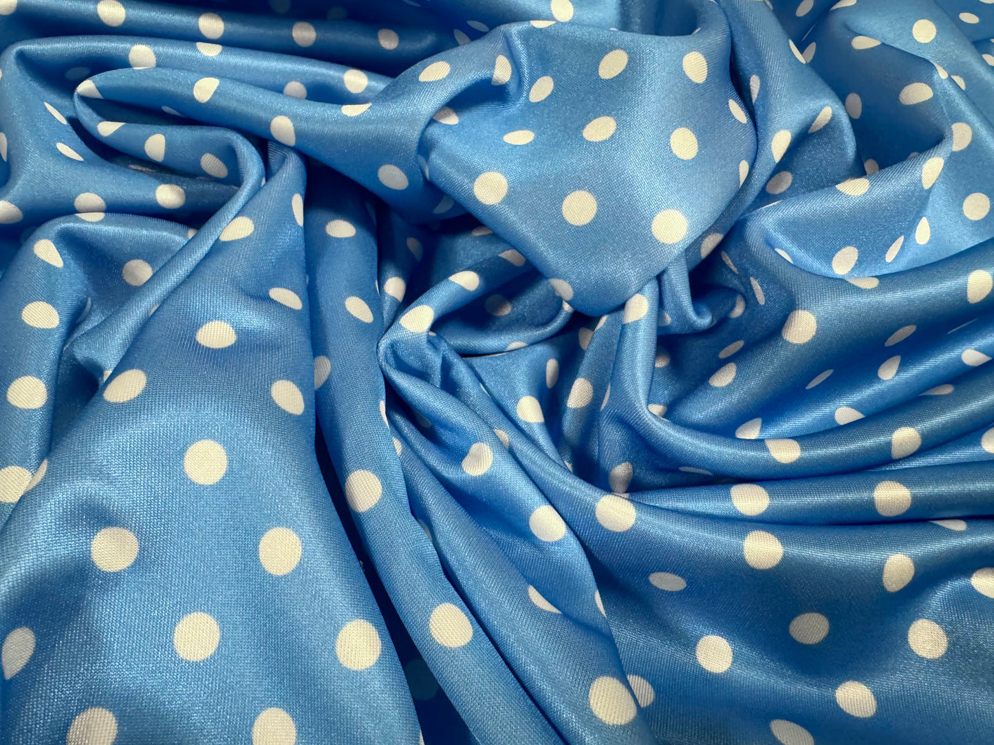 Scuba stretch spandex neoprene style jersey fabric, per metre - polka dot print - blue