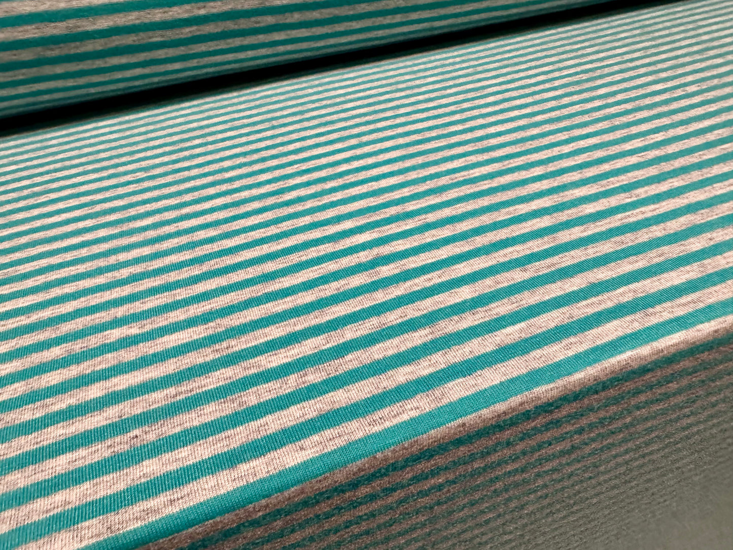 Viscose blend single jersey fabric, per metre - stripe - turquoise & grey marl