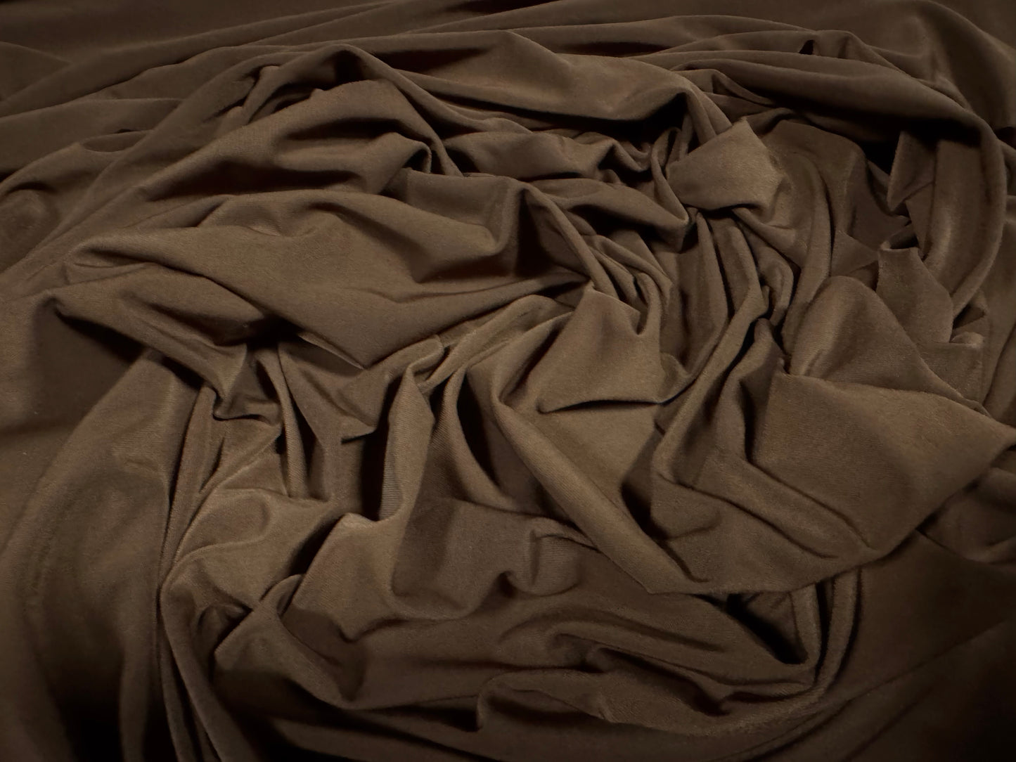 Soft touch spandex stretch jersey dress fabric, per metre - plain - chocolate brown