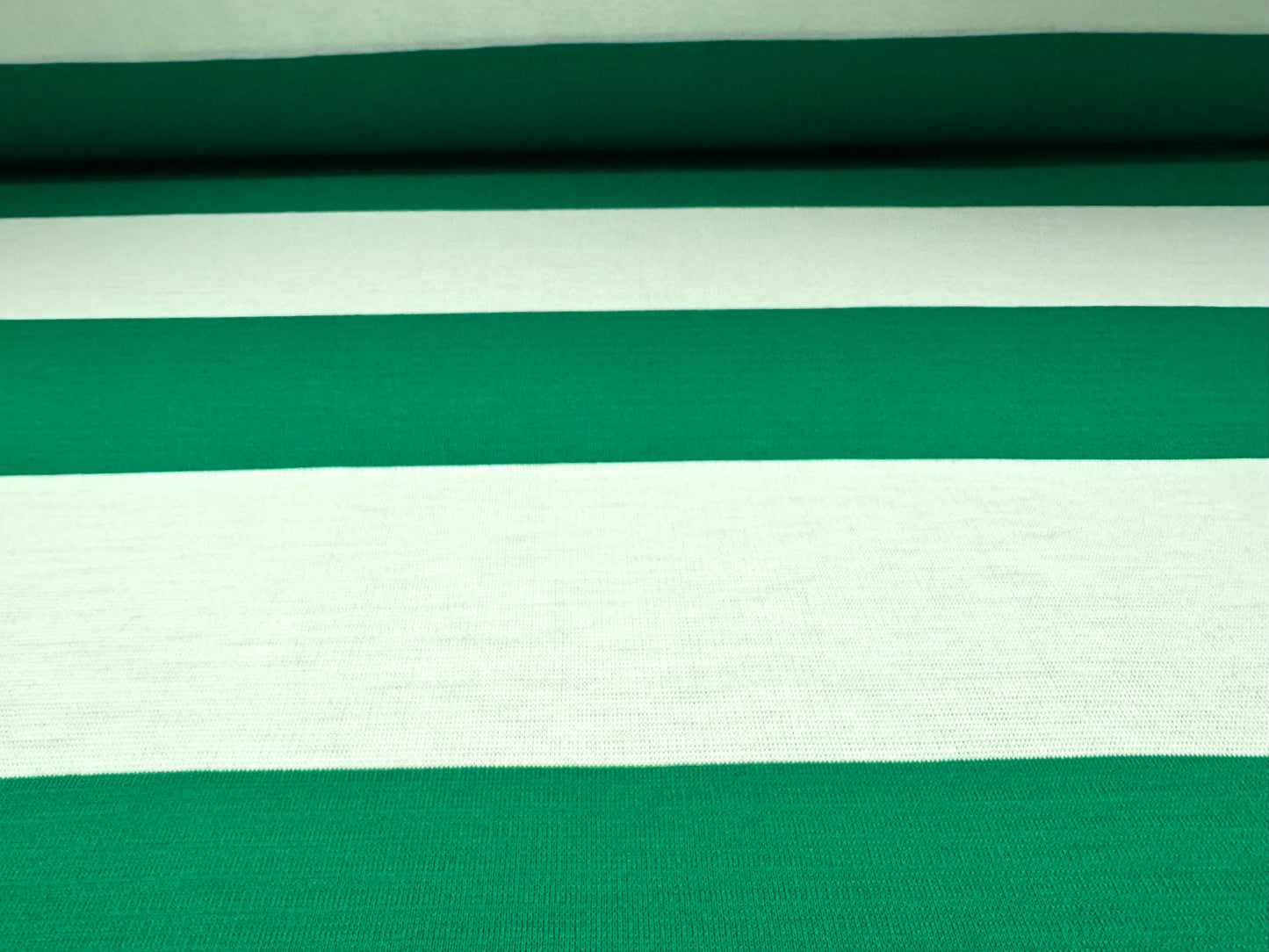Knitwear jersey fabric, per metre - Rugby stripe - emerald green & white
