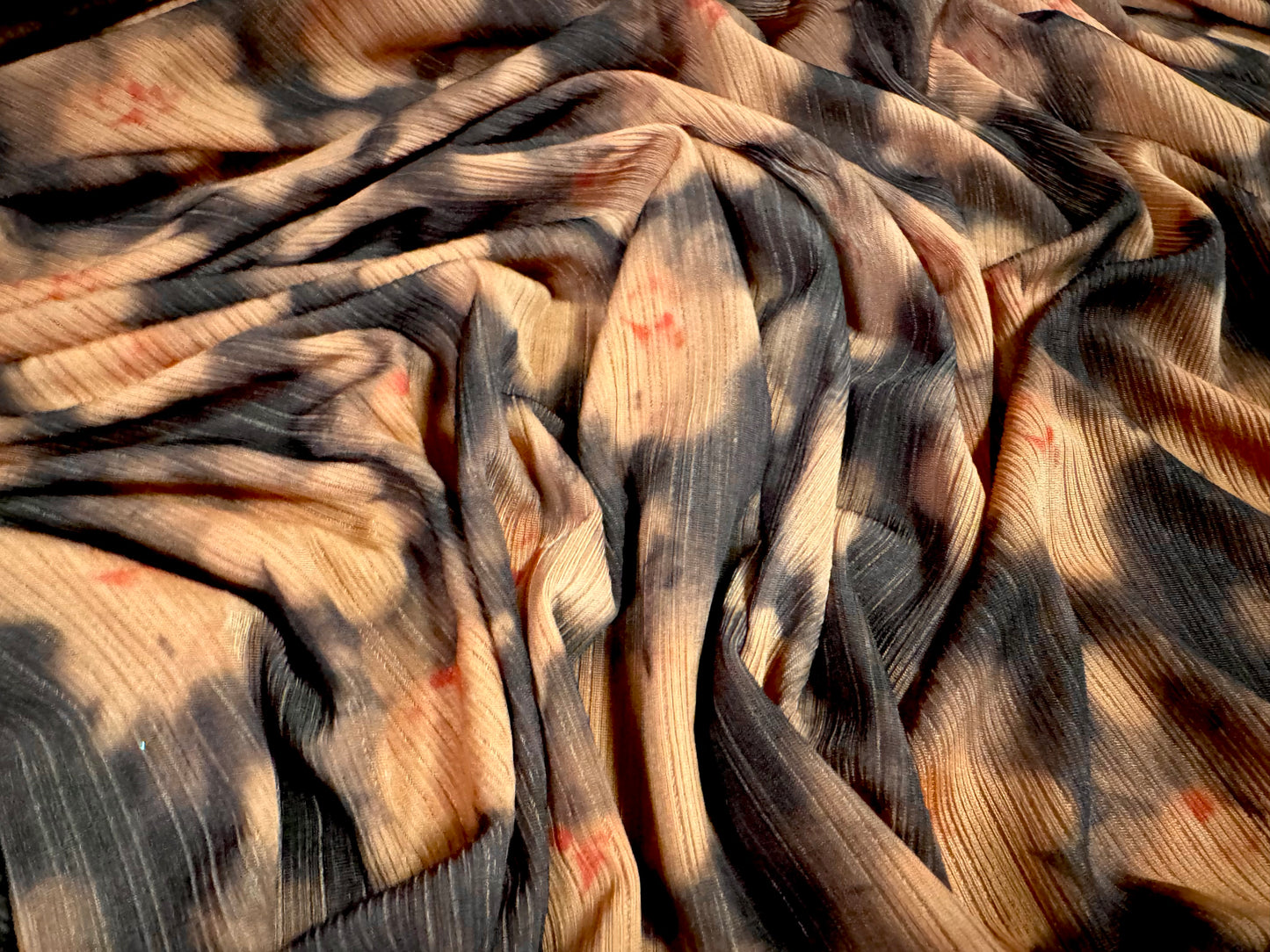 Stretch spandex ribbed jersey fabric, per metre - flower print - midnight & tan