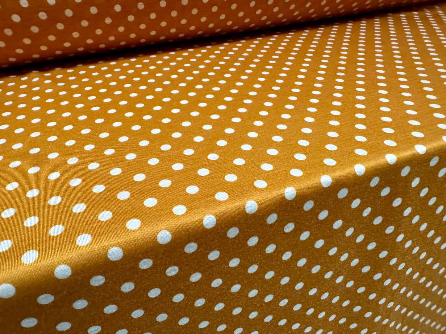 Soft handle single jersey fabric, per metre - spot print - mustard