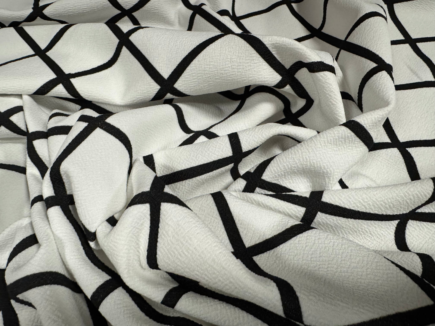 Liverpool textured stretch spandex double jersey fabric, per metre - matrix check print - white