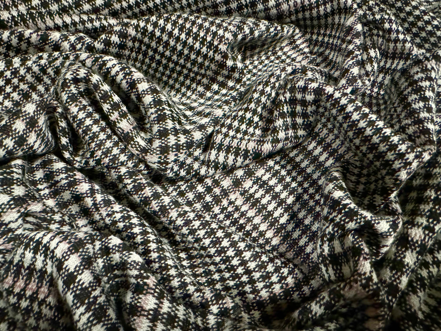 Soft stretch spandex double jersey knit fabric, per metre - Prince of Wales check jacquard - grey & pink