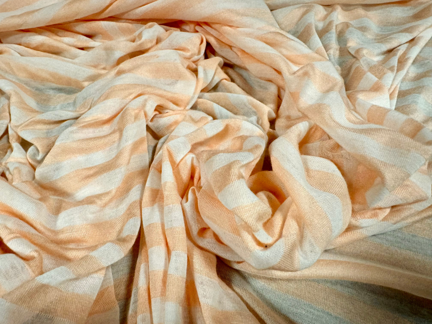 Lightweight viscose single jersey fabric, per metre - stripe - peach & ivory