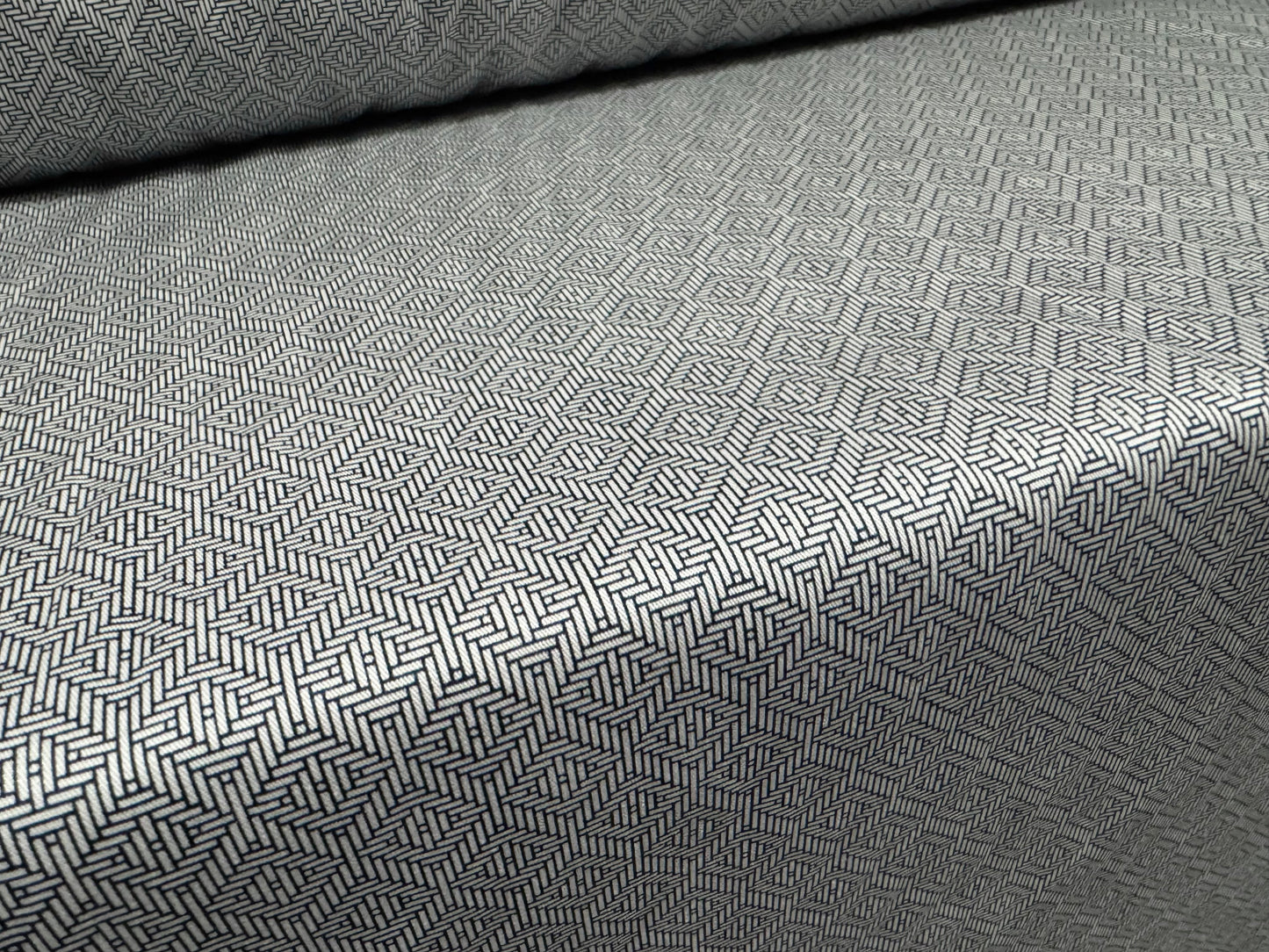 Cotton viscose blend woven fashion fabric, per metre - geometric print - grey & navy