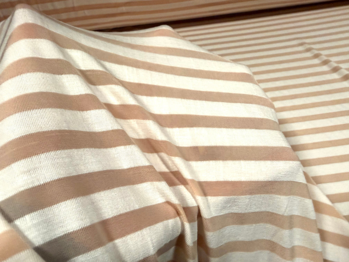 Lightweight viscose spandex stretch single jersey fabric, per metre - burnout stripe - nude