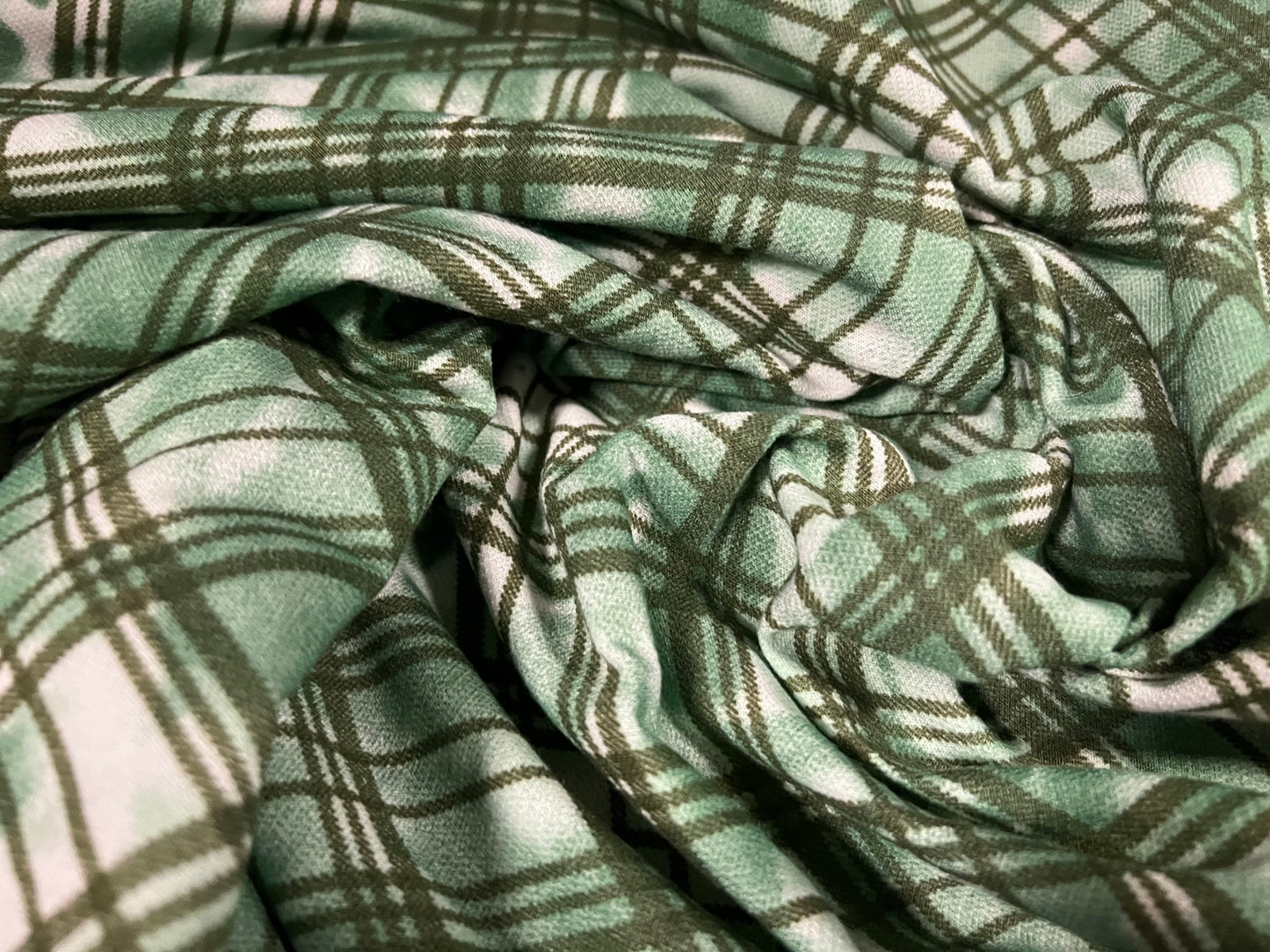 French Terry loopback sweatshirt jersey fabric, per metre - Argyle smudge print - green