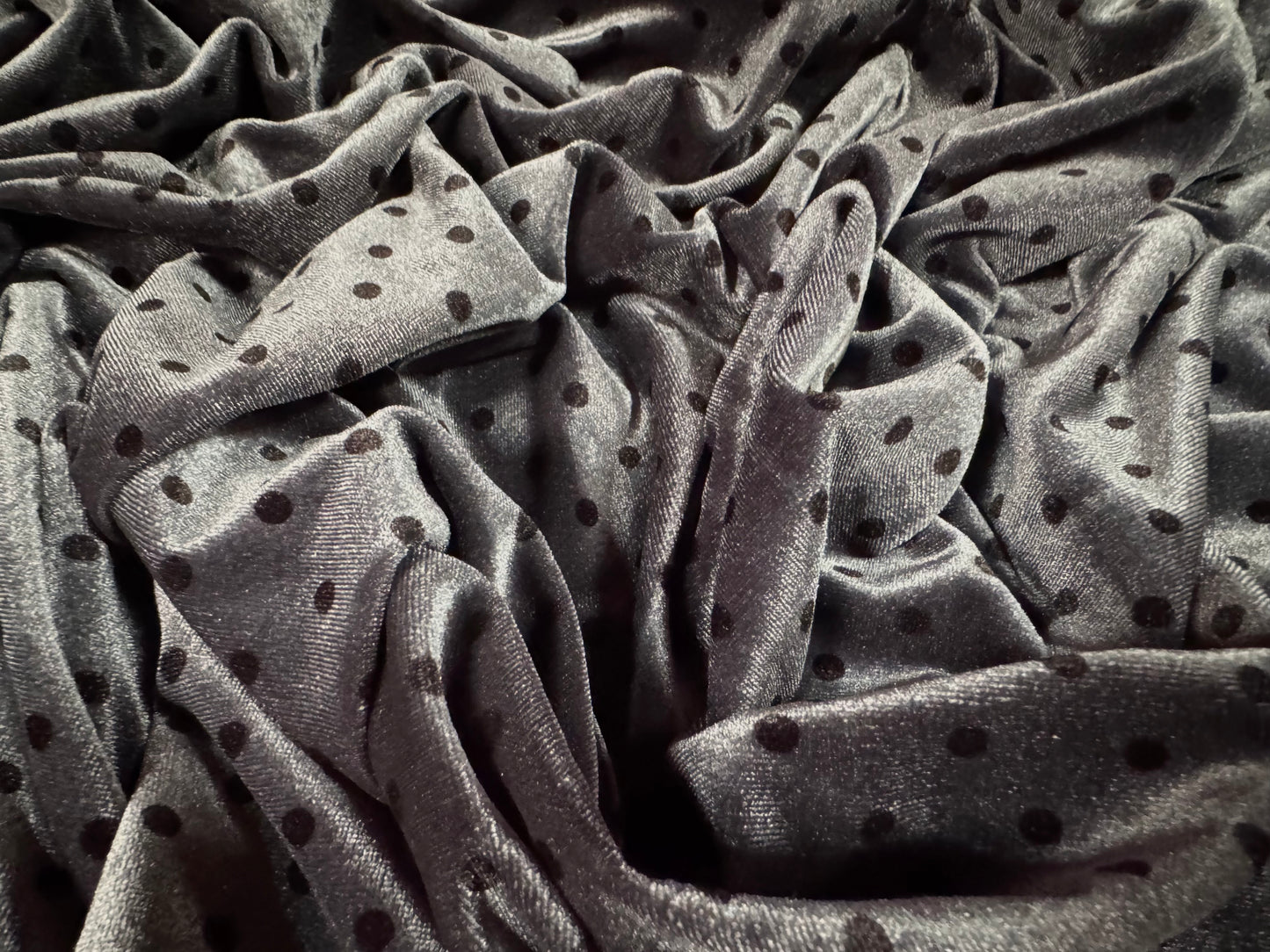 Spandex velvet stretch dress fabric, per metre - spot print - grey