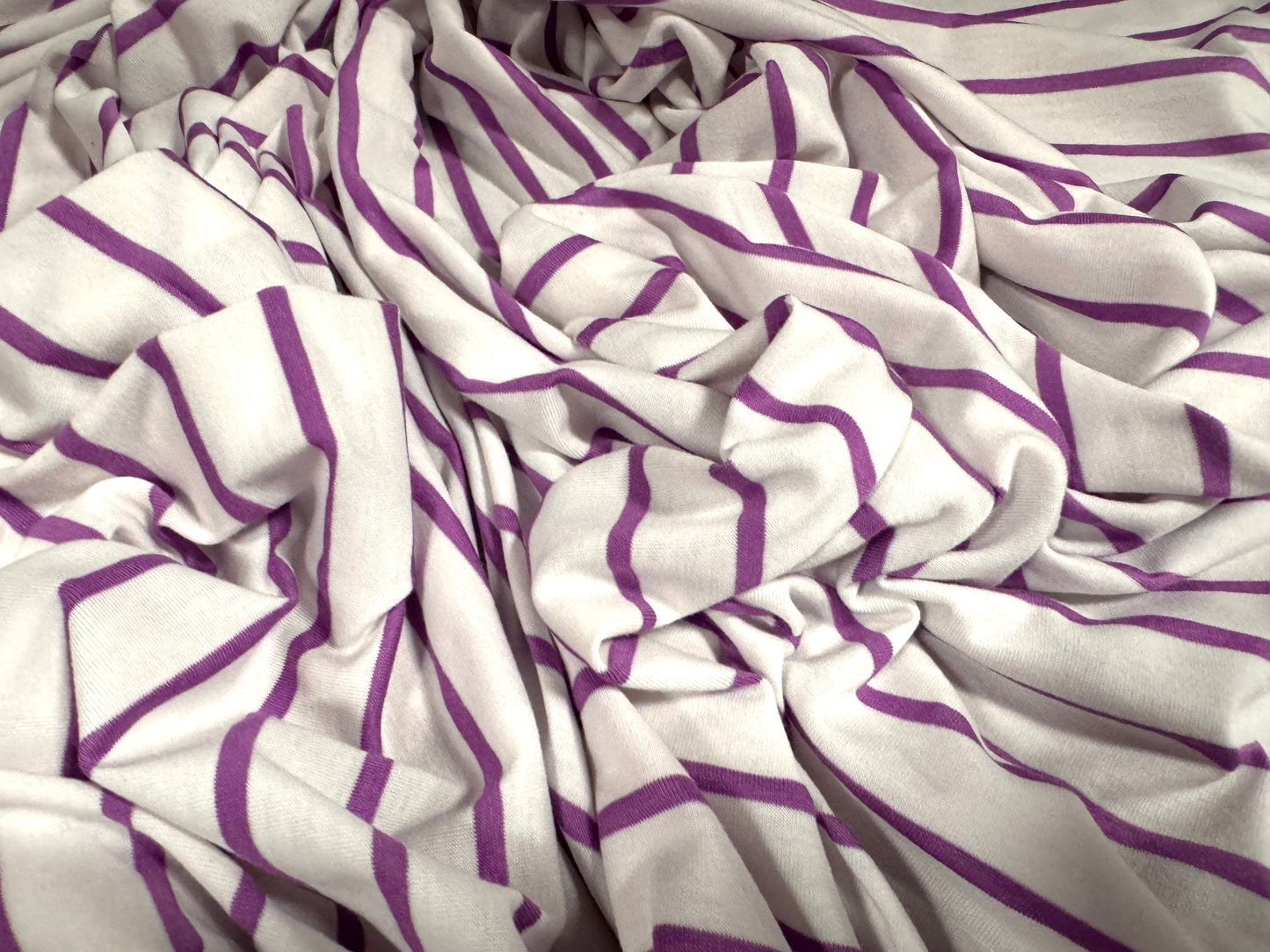 Viscose spandex stretch single jersey fabric, per metre - stripe - violet & white