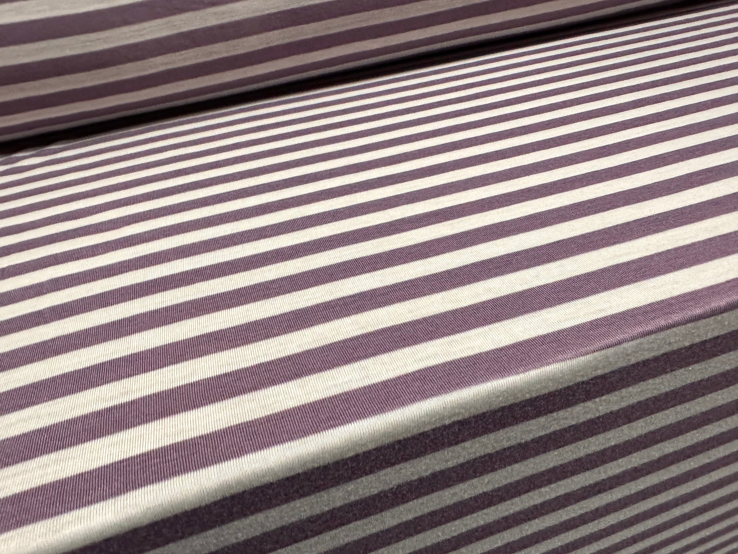 Viscose single jersey fashion fabric, per metre - stripe - lavender & white