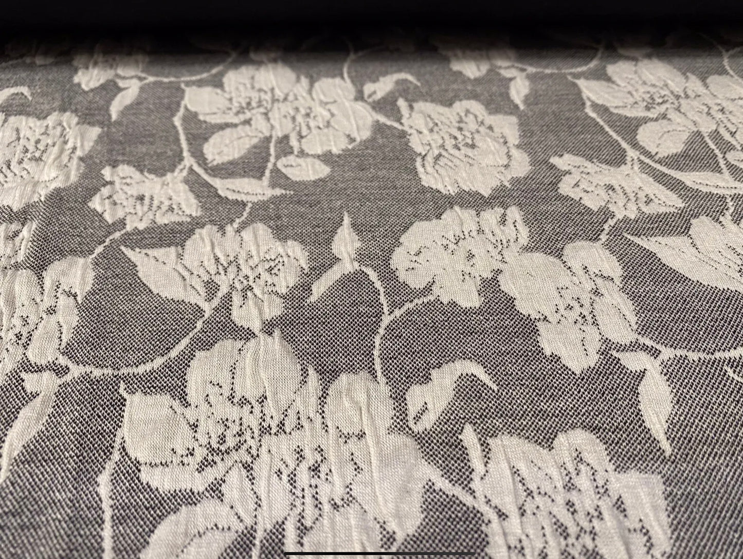 Stretch spandex double jersey fabric, per metre - floral jacquard - grey