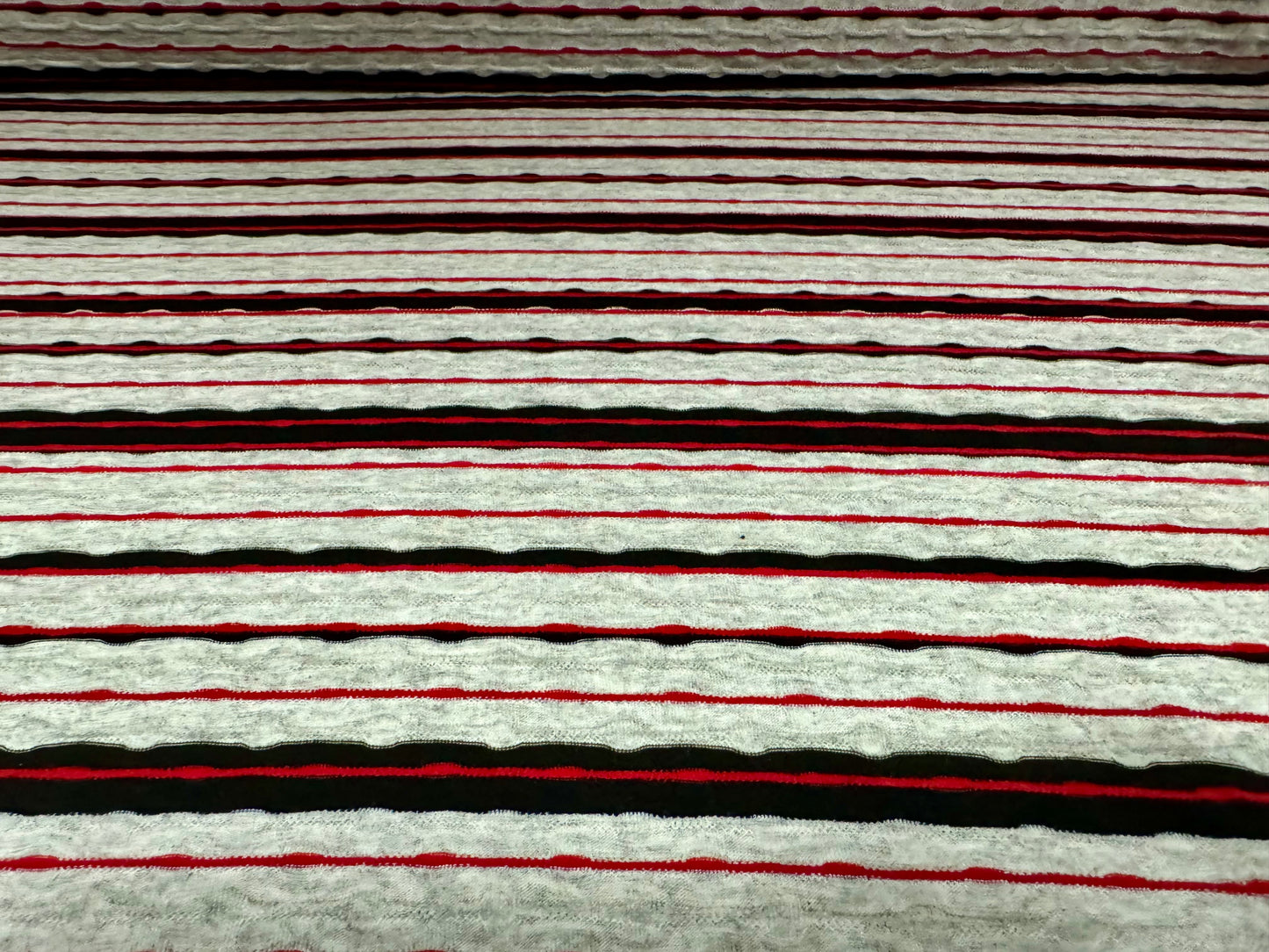Viscose spandex stretch single jersey fabric, per metre - raised stripes - grey marl red & black