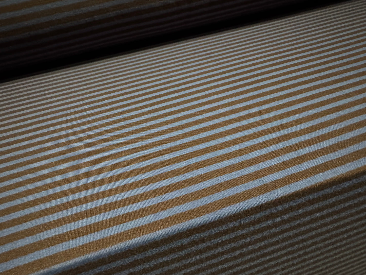Viscose spandex stretch single jersey fabric, per metre - stripe - blue & brown