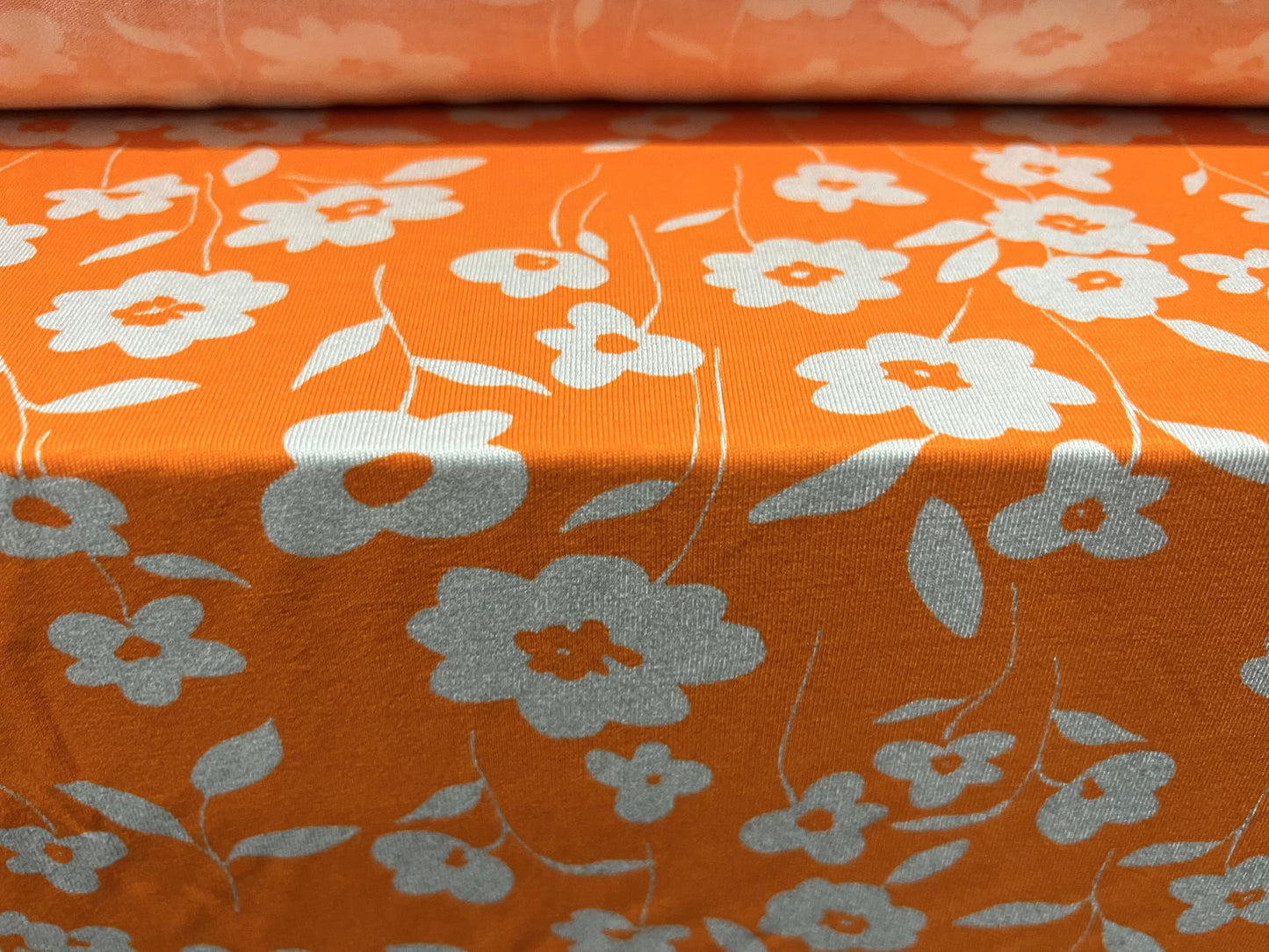 Viscose spandex stretch single jersey fabric, per metre - flower print - orange