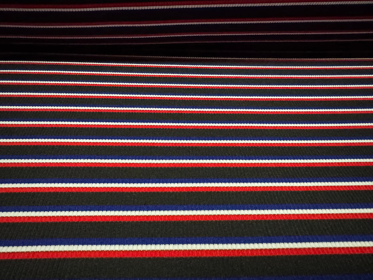 Stretch spandex rib jersey fabric, per metre - stripe - black red white & blue
