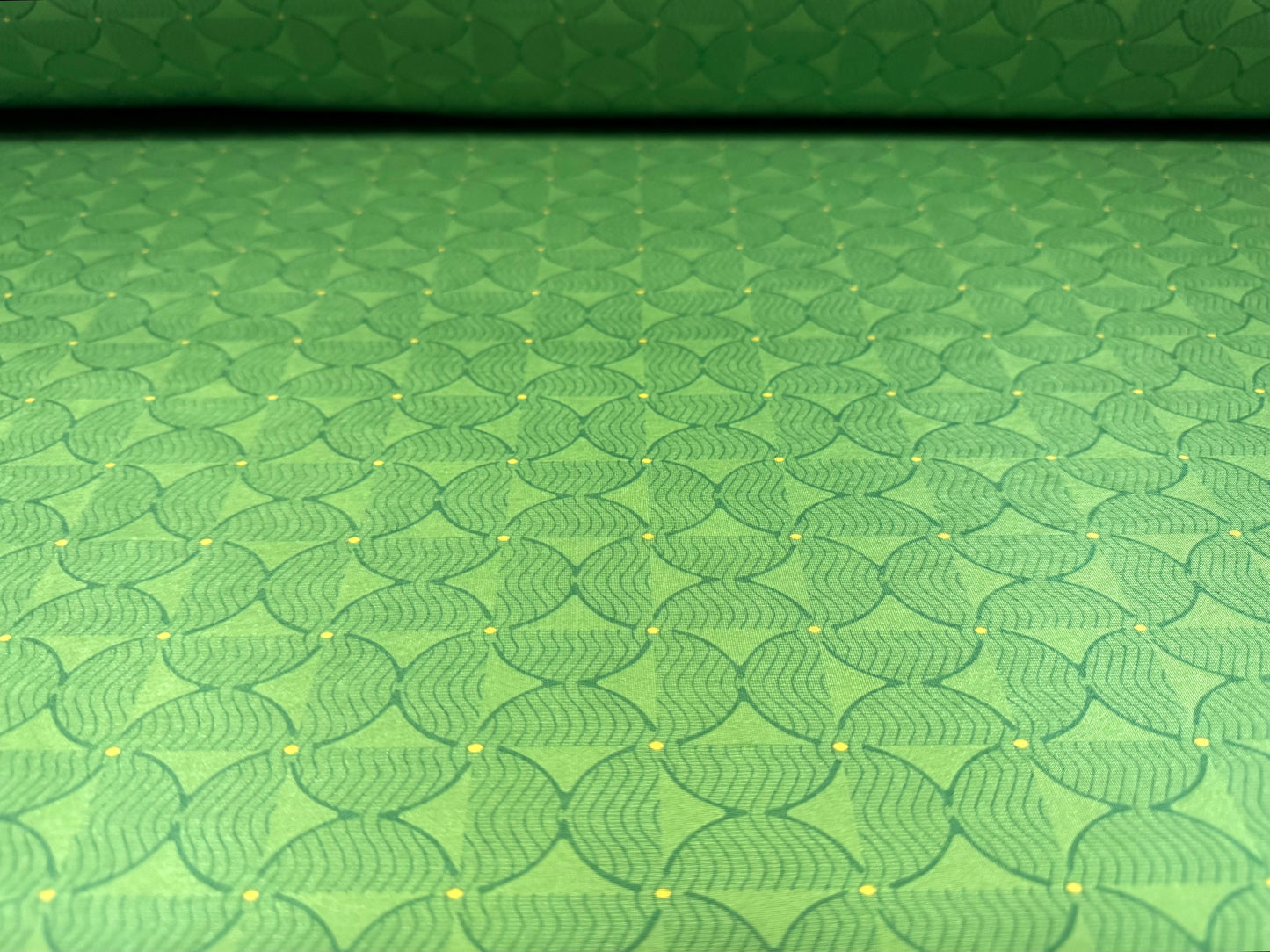 Soft touch stretch spandex jersey fabric, per metre - semi circles geometric print - green