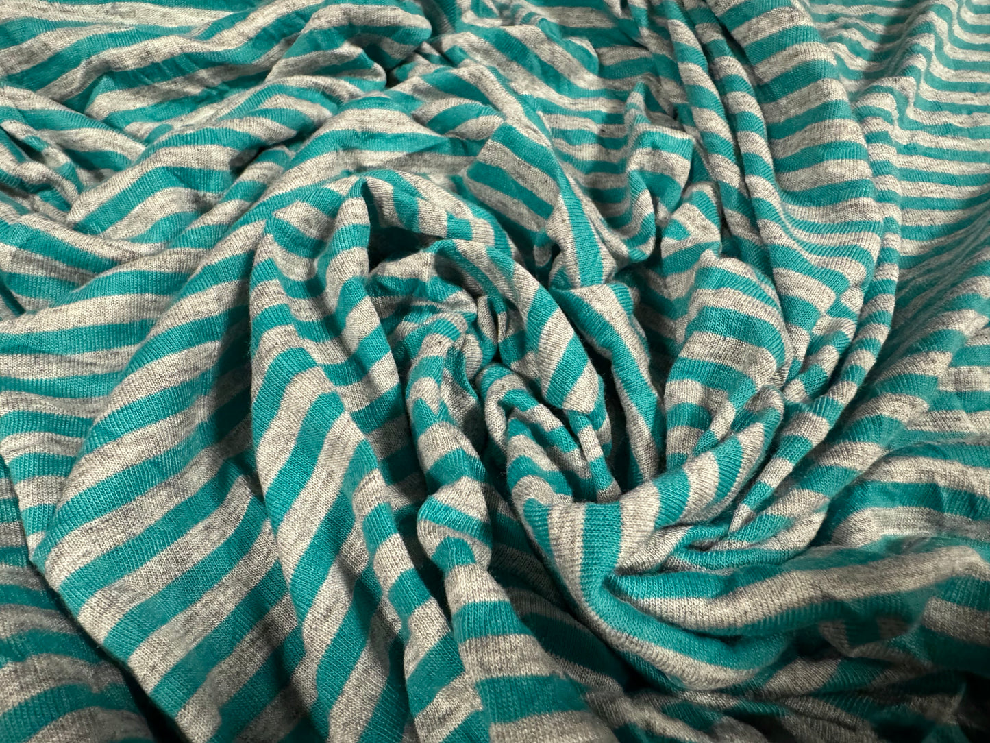 Stretch viscose blend single jersey fabric, per metre - stripe - green & grey marl