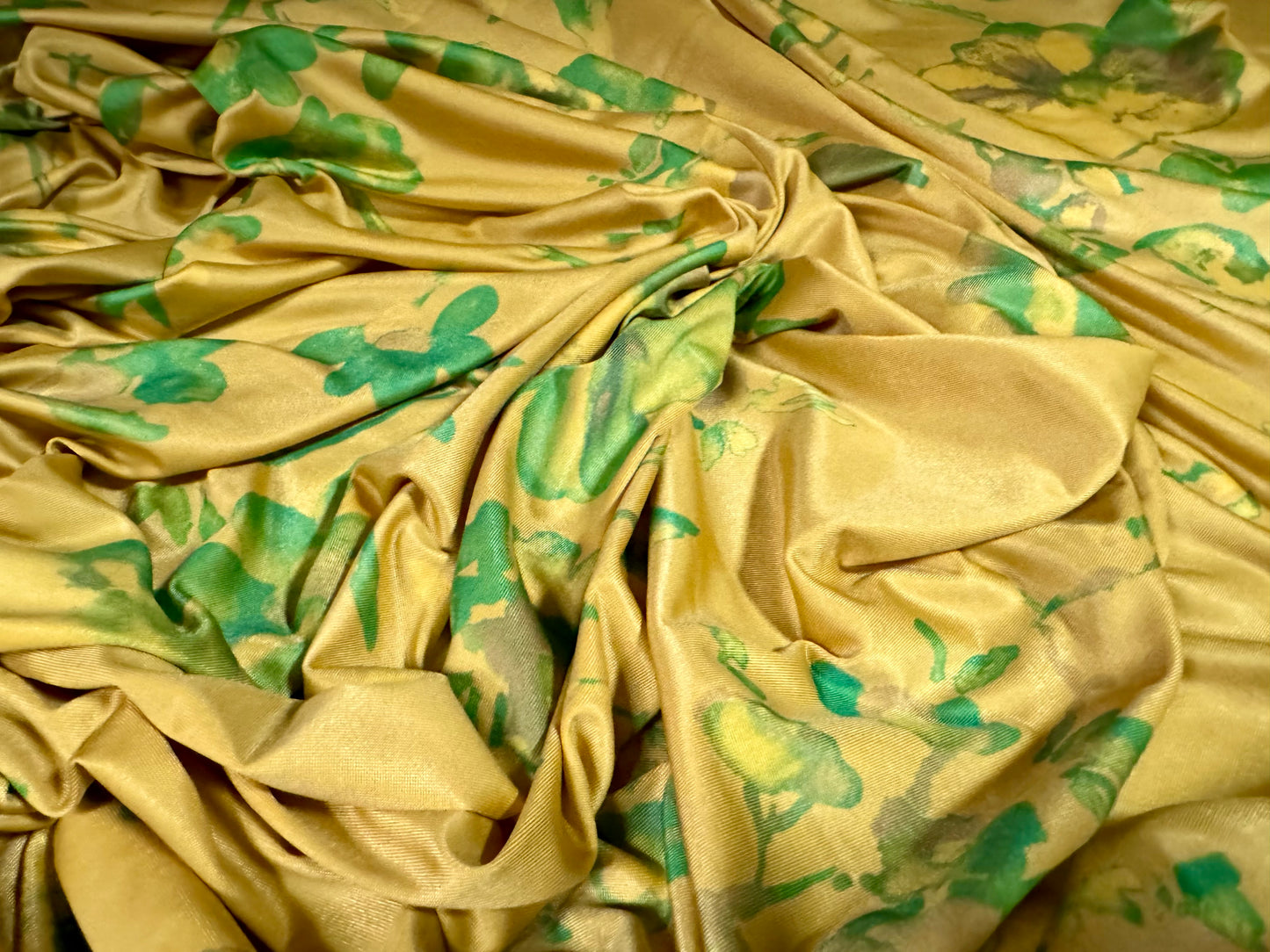 ITY stretch spandex single jersey fashion fabric, per metre - floral print - saffron & turquoise