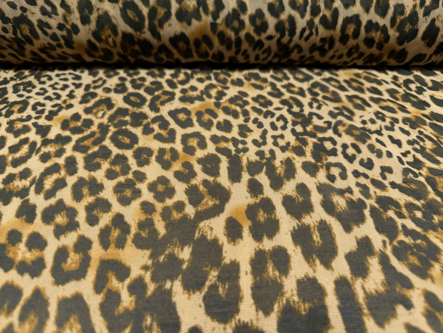 Power mesh crepe stretch spandex fabric, per metre - leopard animal print - light brown