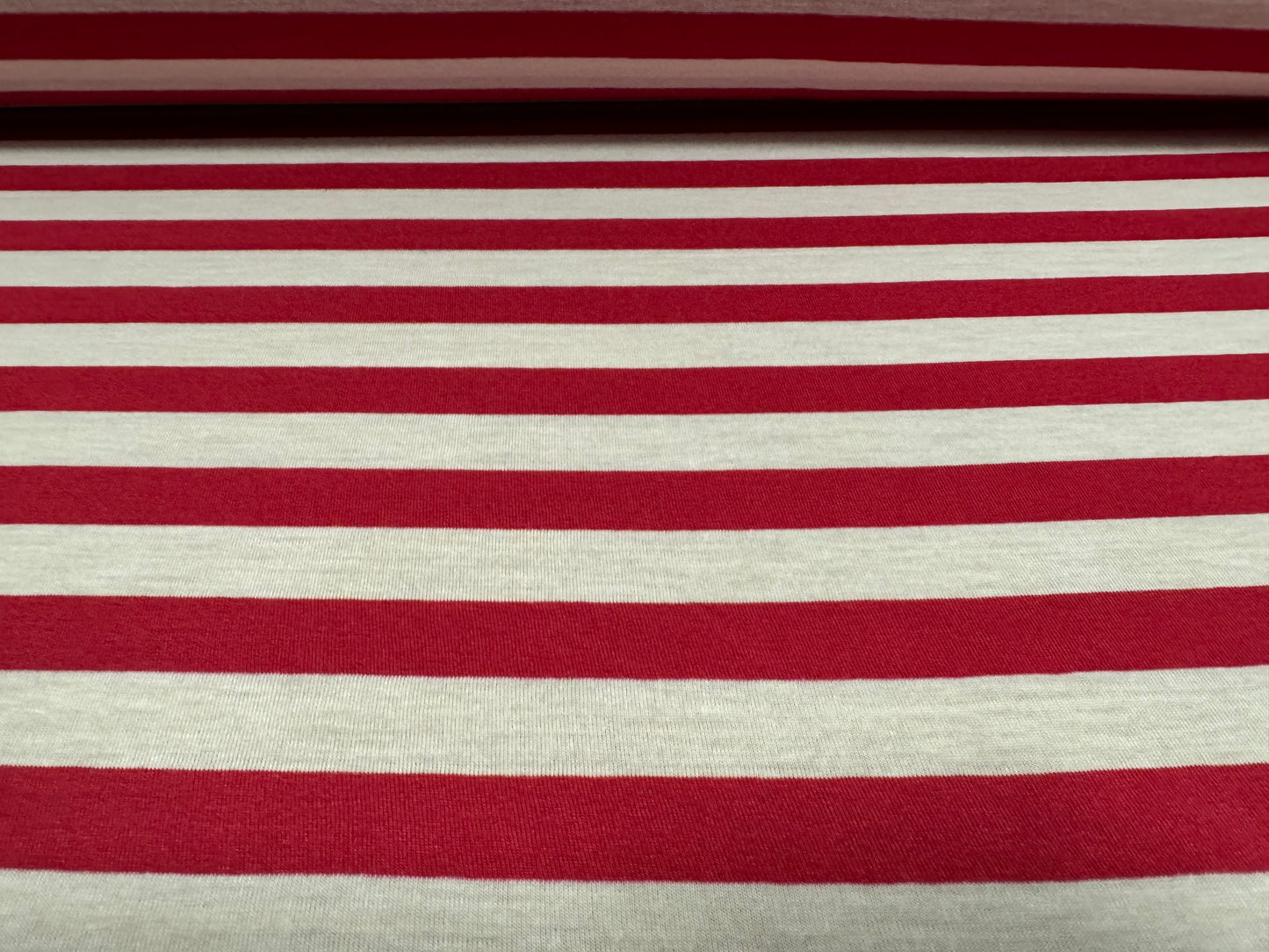 Soft handle single jersey fashion fabric, per metre - stripe - cherry red & white
