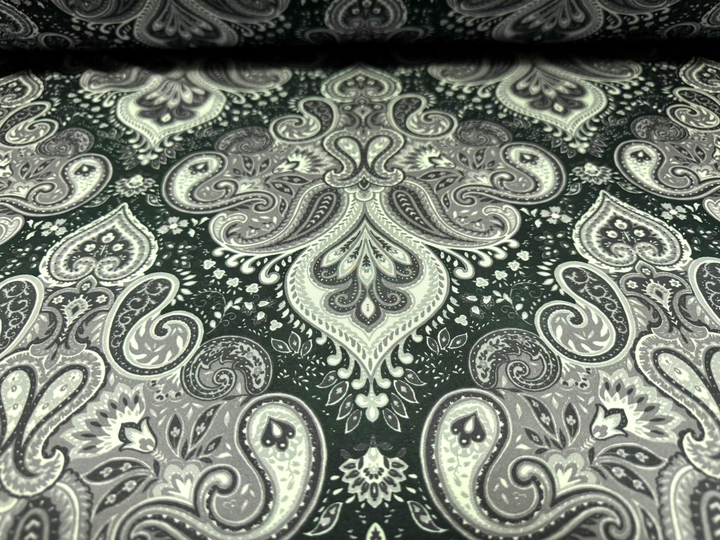 Swimwear stretch spandex jersey fabric, per metre - paisley print - aqua