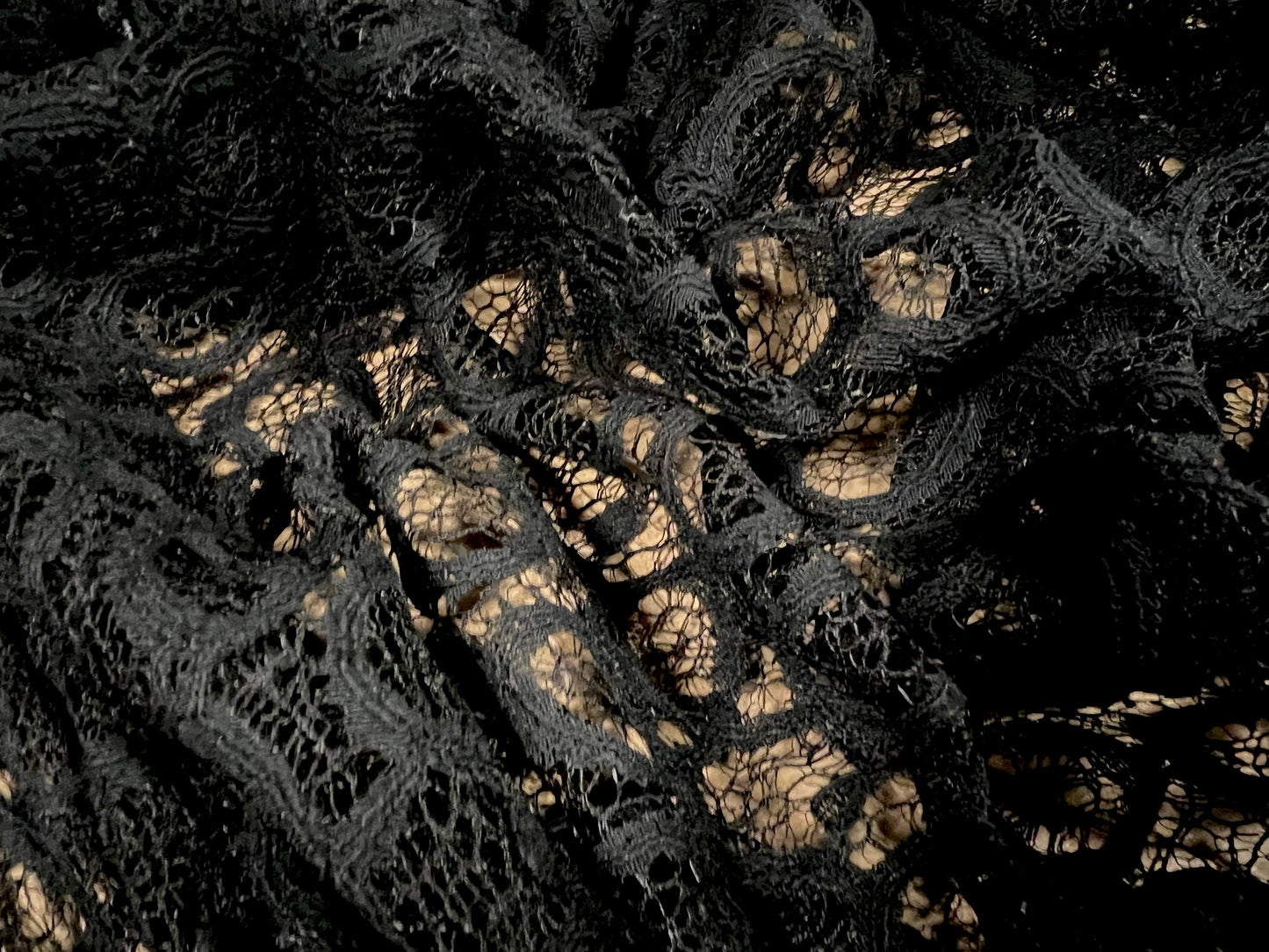 Cotton lace dress fabric, per metre - swirl design - black