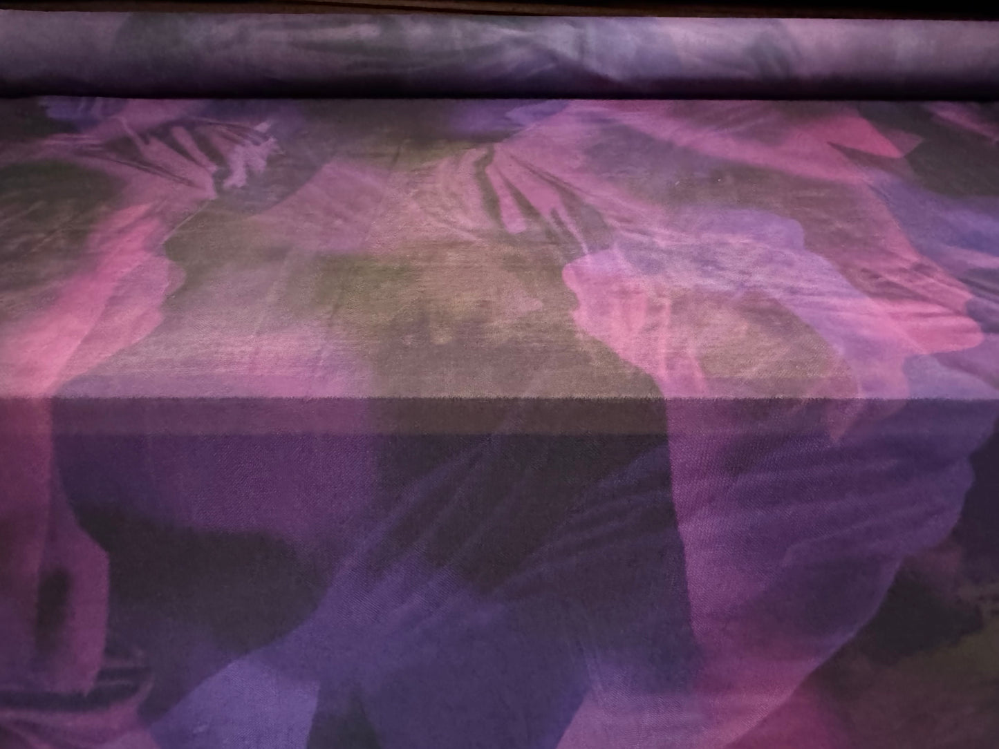 Power mesh net stretch spandex fabric, per metre - stylised flower print - purple & lilac