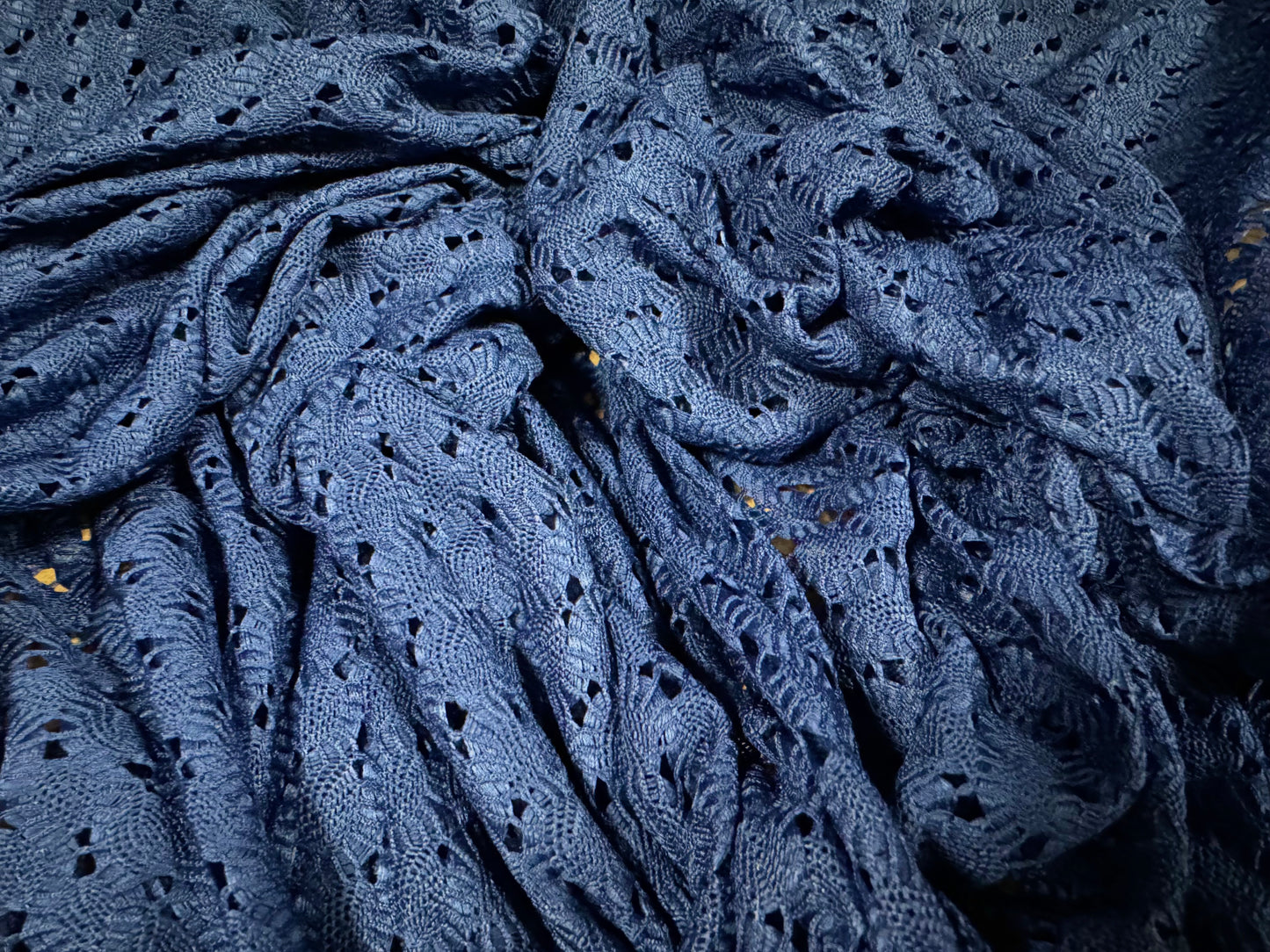 Crochet knit lace dress fabric, per metre - scalloped selvedge - Royal blue