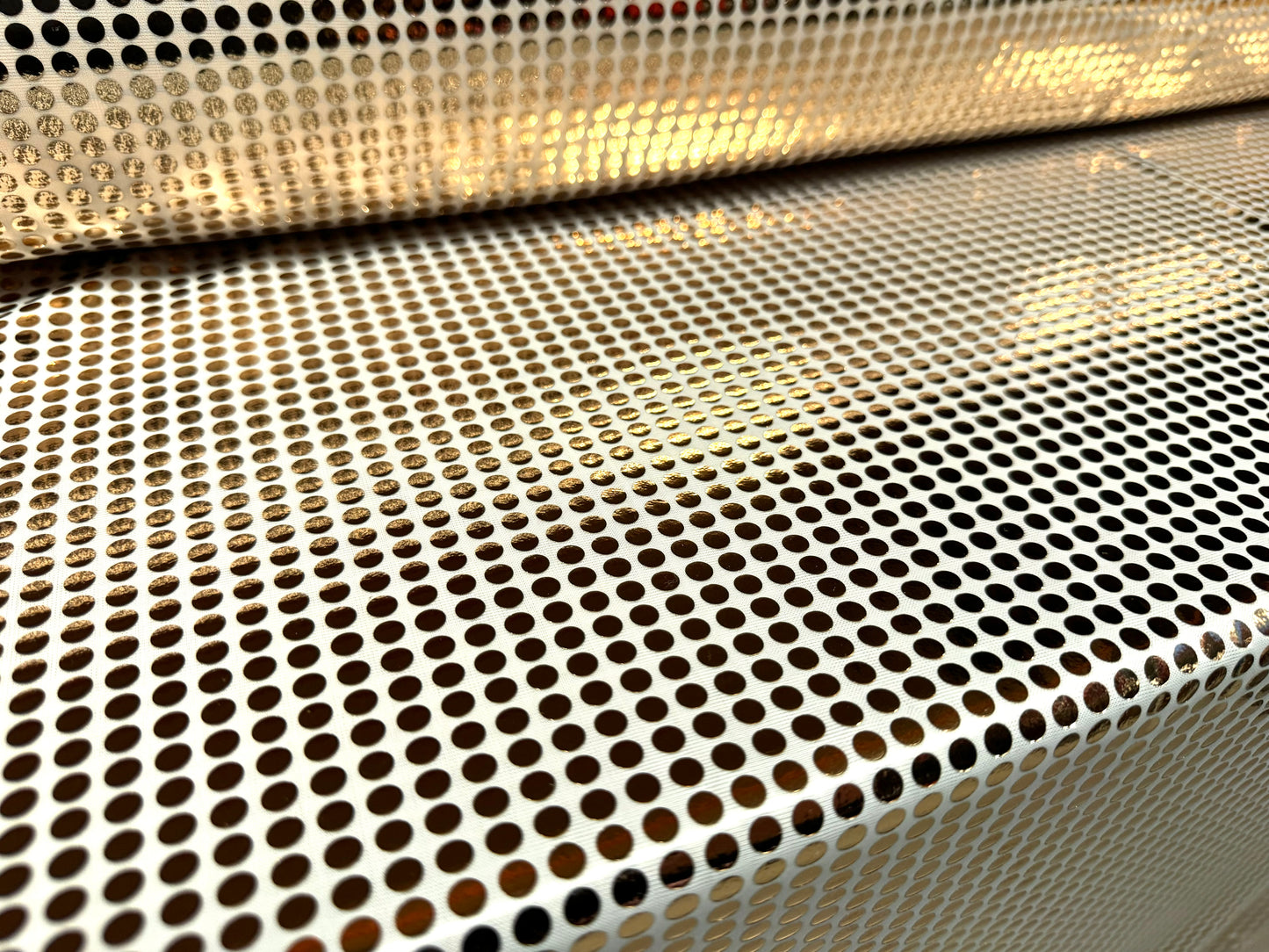 Sequin jersey lightweight dress fabric, per metre - gold & white