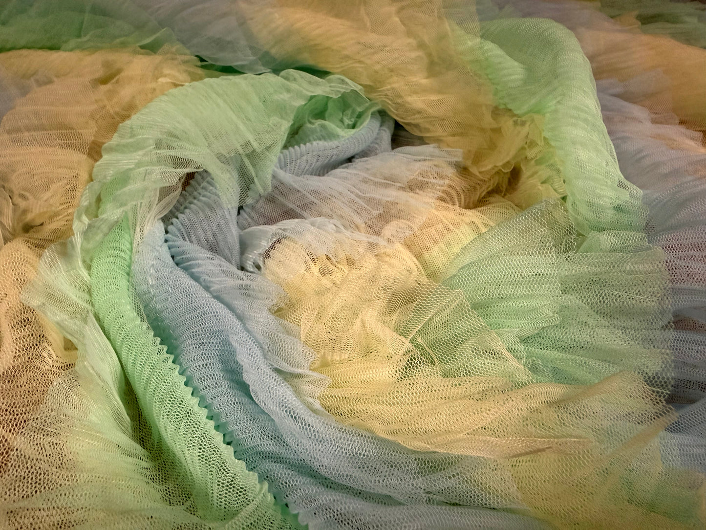 Layered tulle mesh net fabric, per metre - stripe - green, lemon & sky blue