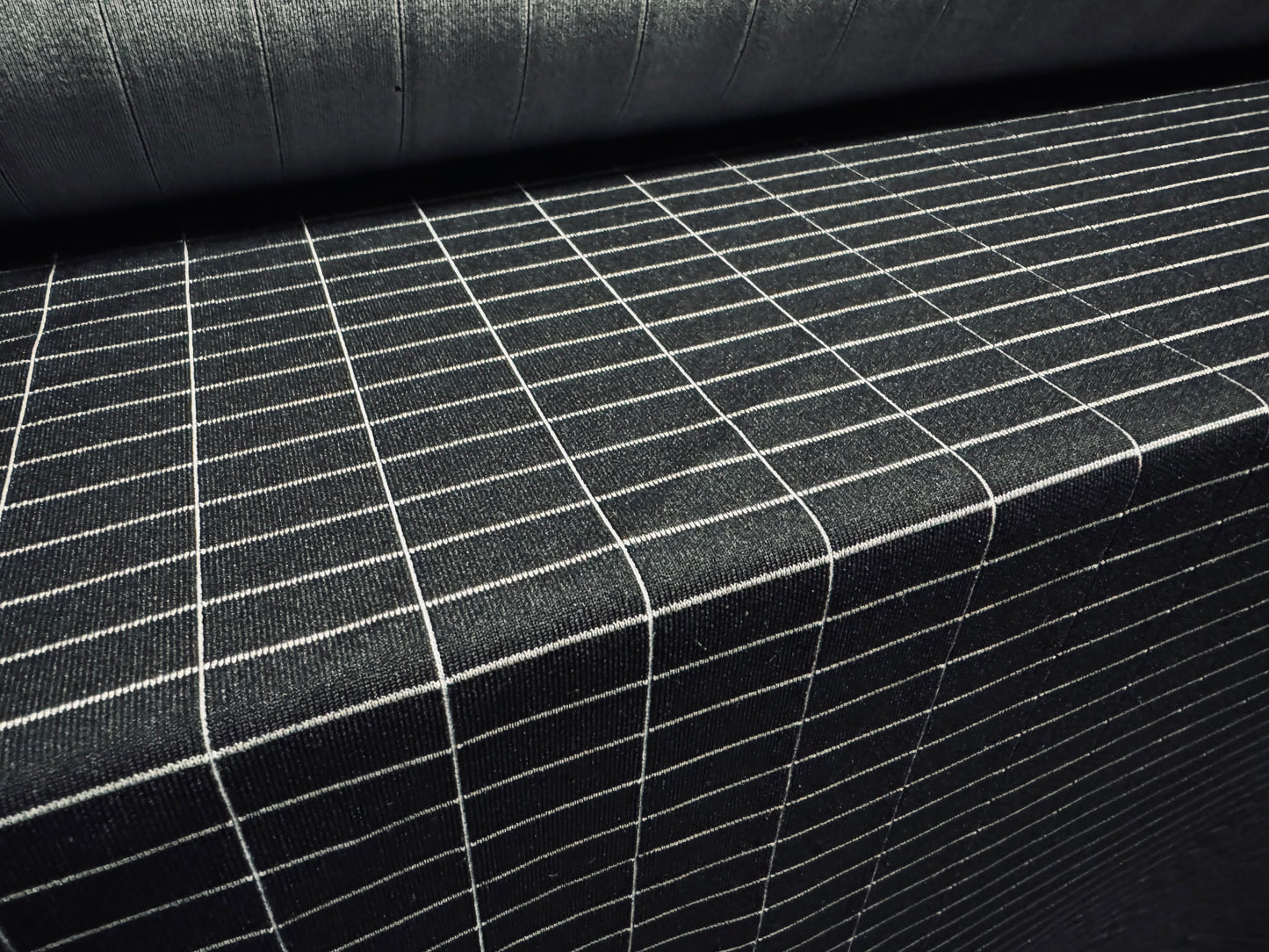 Stretch spandex double jersey knit fabric, per metre - geometric check - black & white
