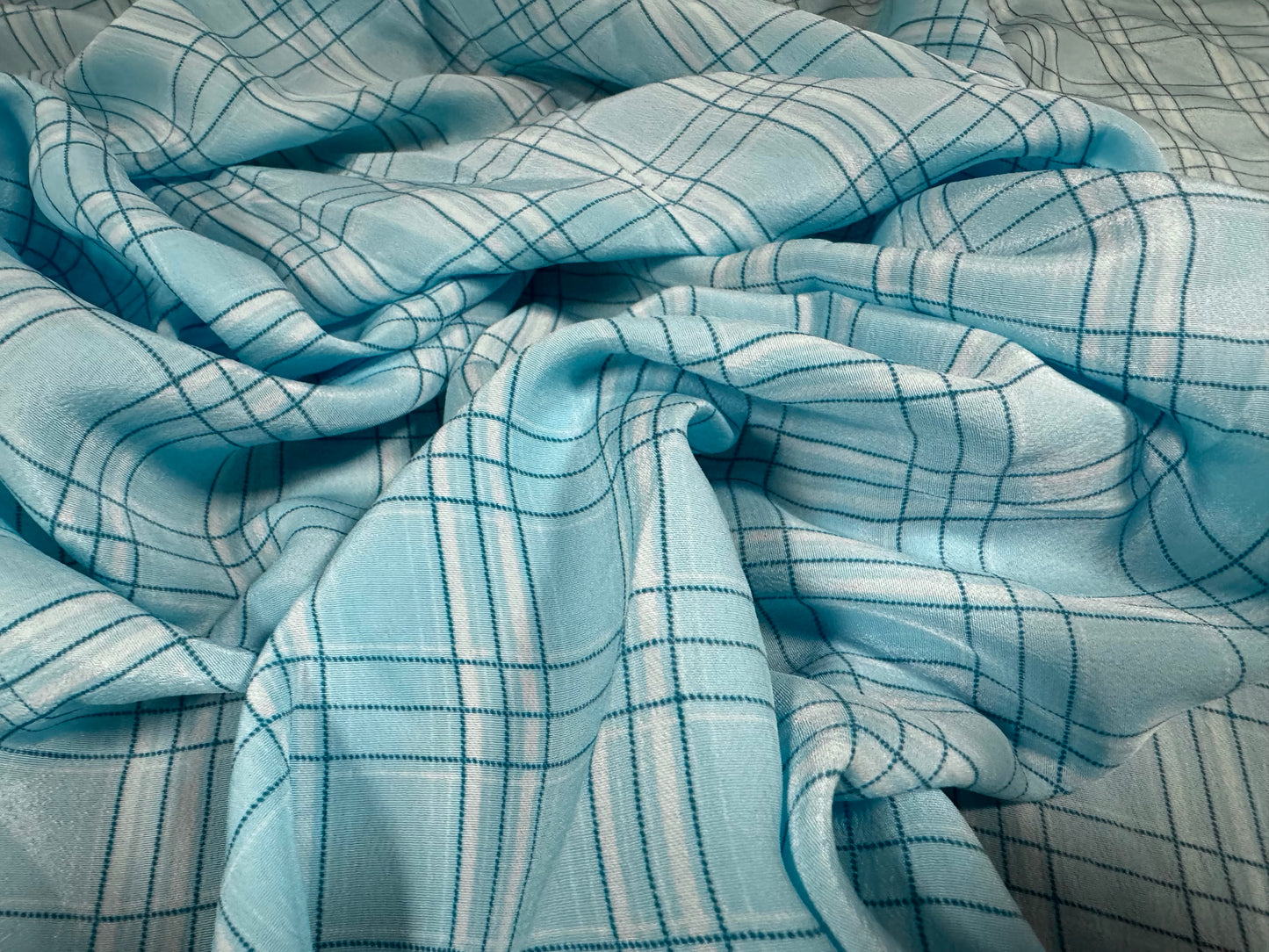 Koshibo crepe woven dress fabric, per metre - check print - aqua