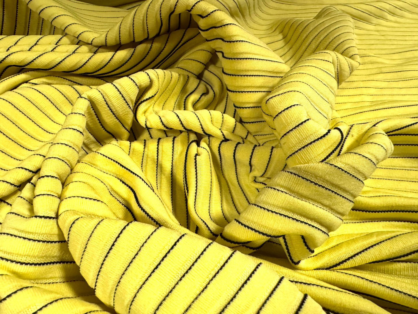 Concertina rib double Jersey knit fabric, per metre - pinstripe - lemon