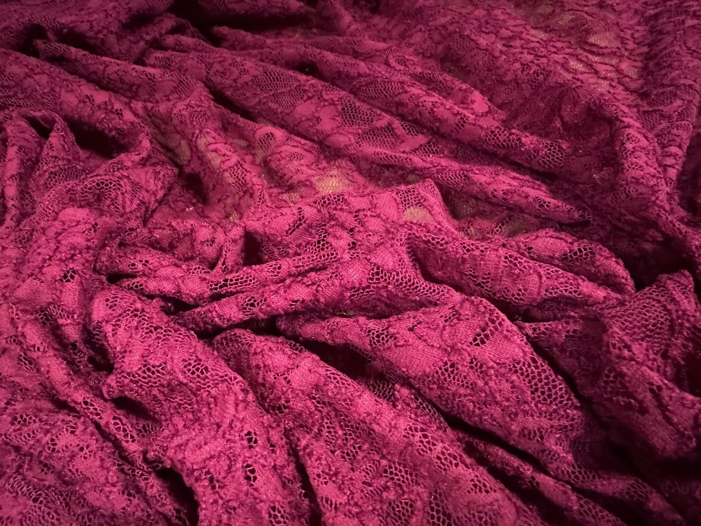 Stretch lace dress fabric, per metre - scalloped selvedge - flower design - Ruby