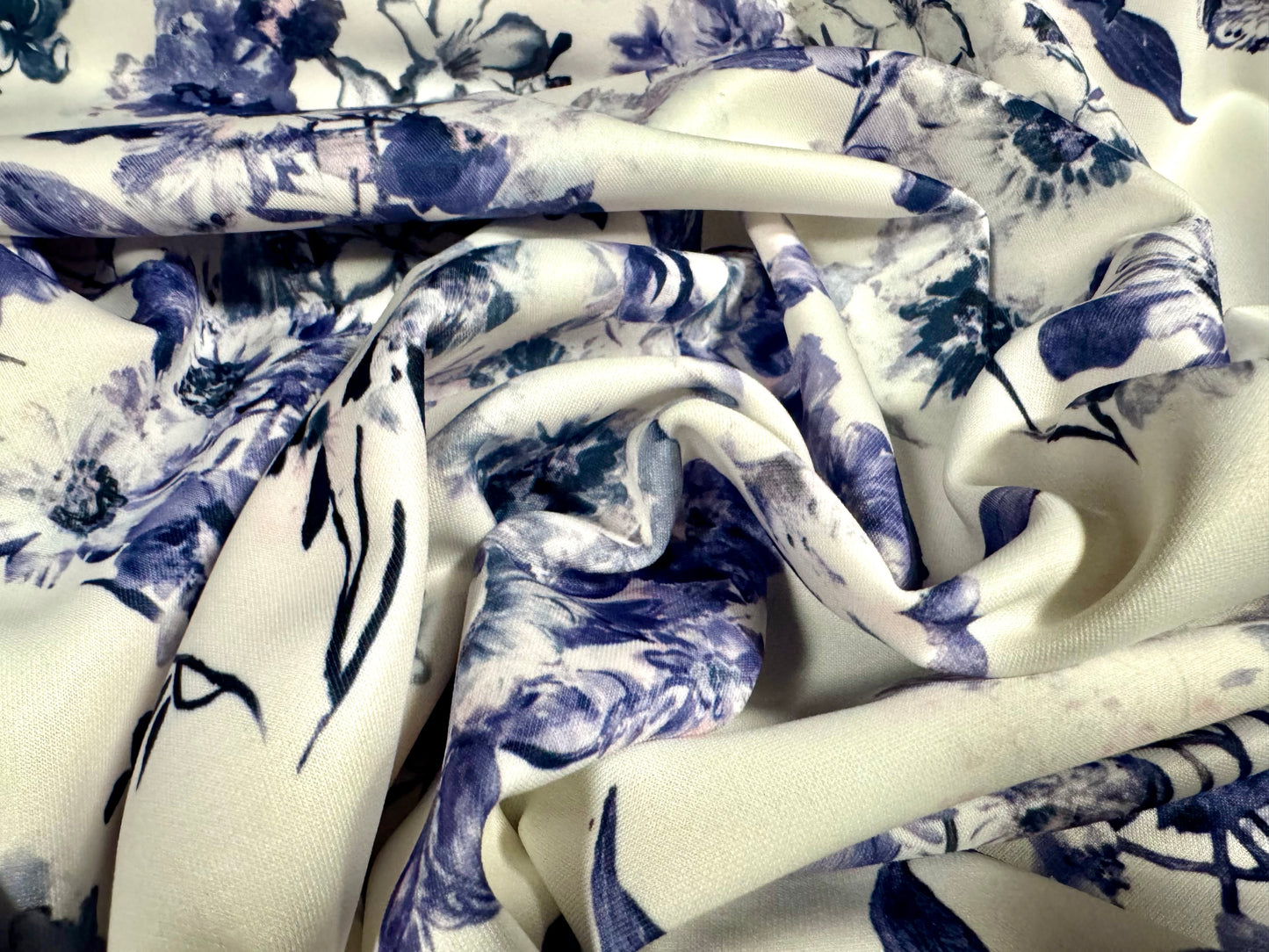Scuba stretch spandex double jersey dress fabric, per metre - floral print - lavender