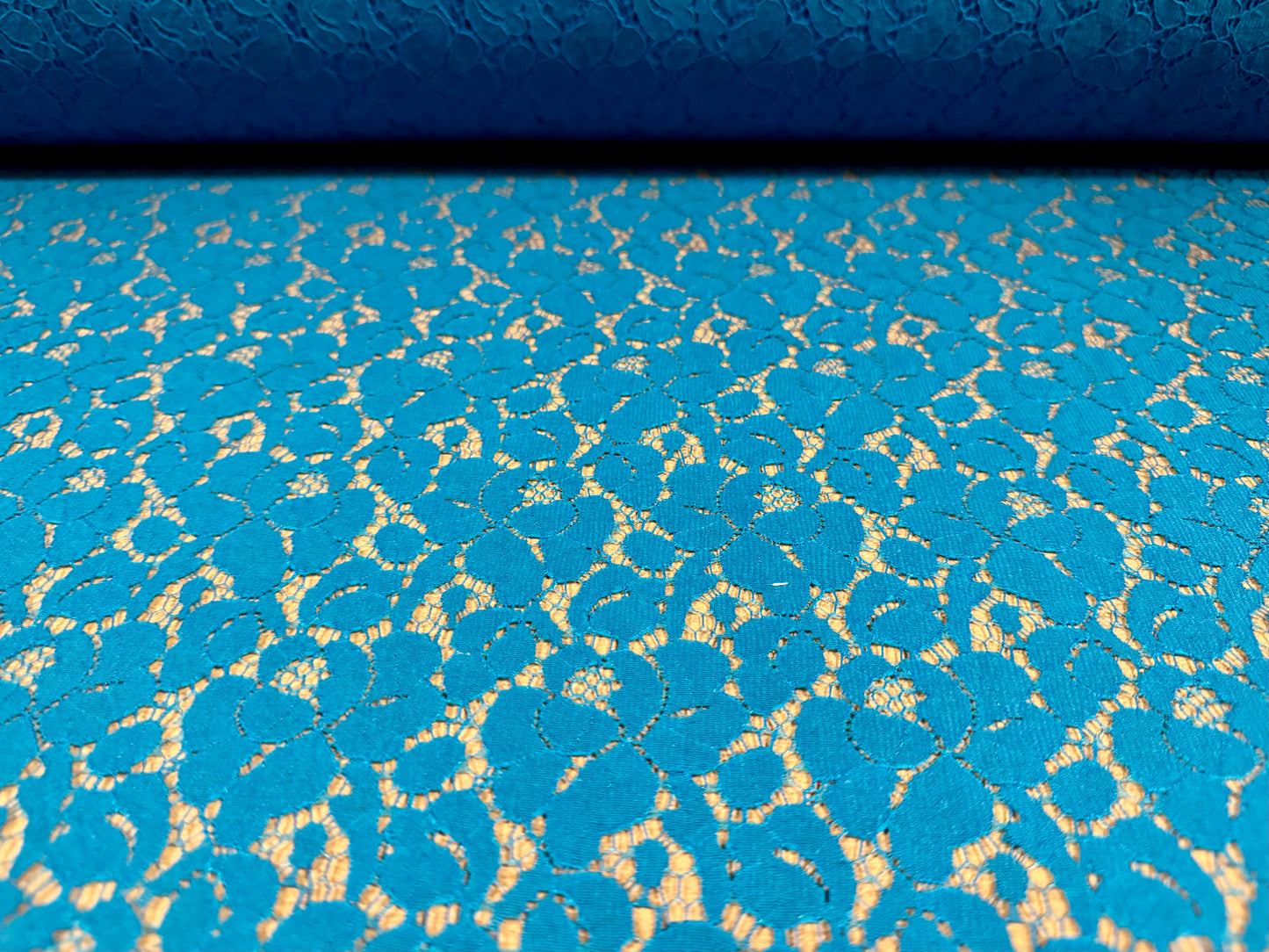 Lace dress fabric, per metre - floral pattern - turquoise