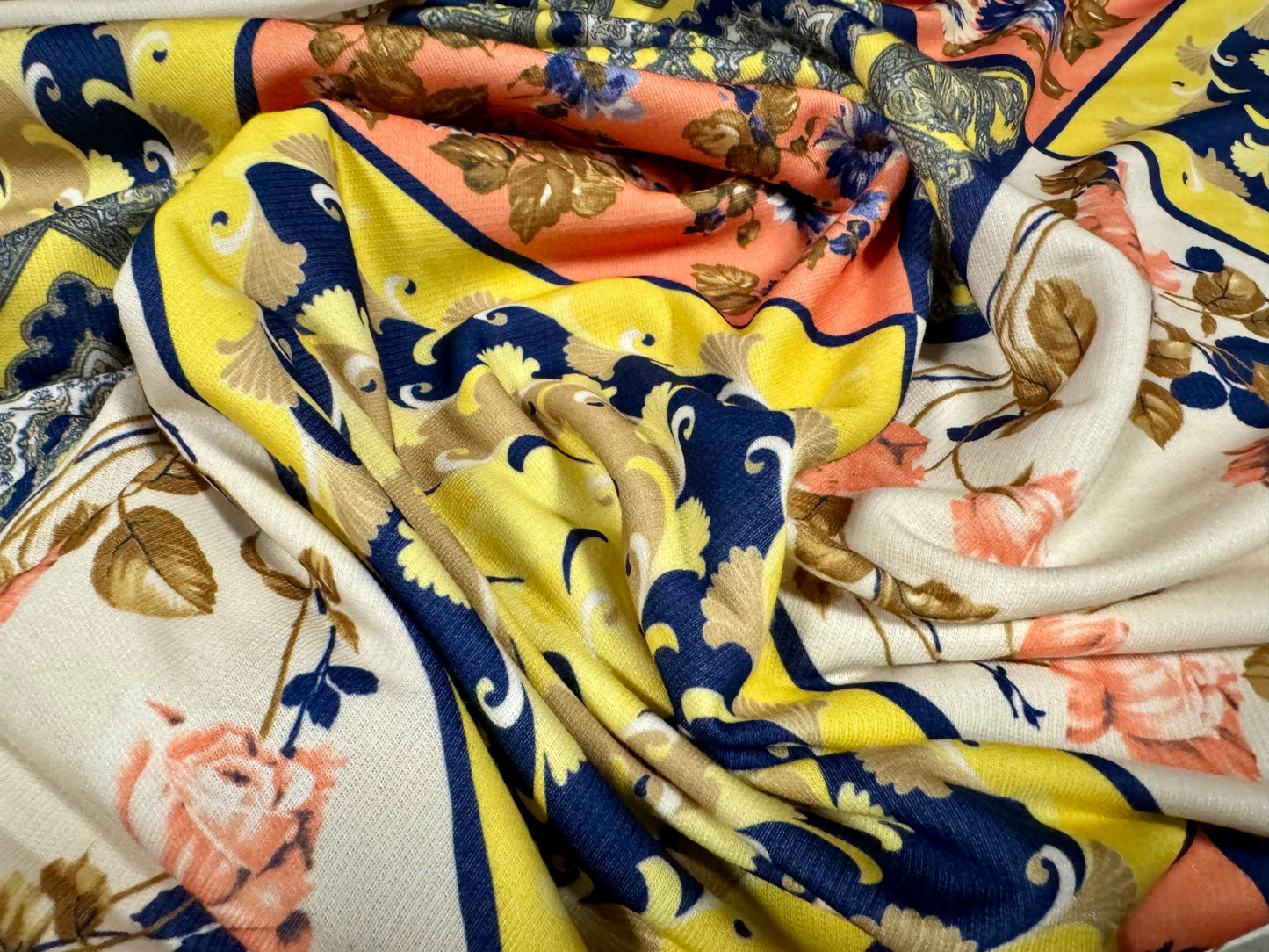 French Terry loopback sweatshirt jersey fabric, per metre - floral mosaic - multicolour