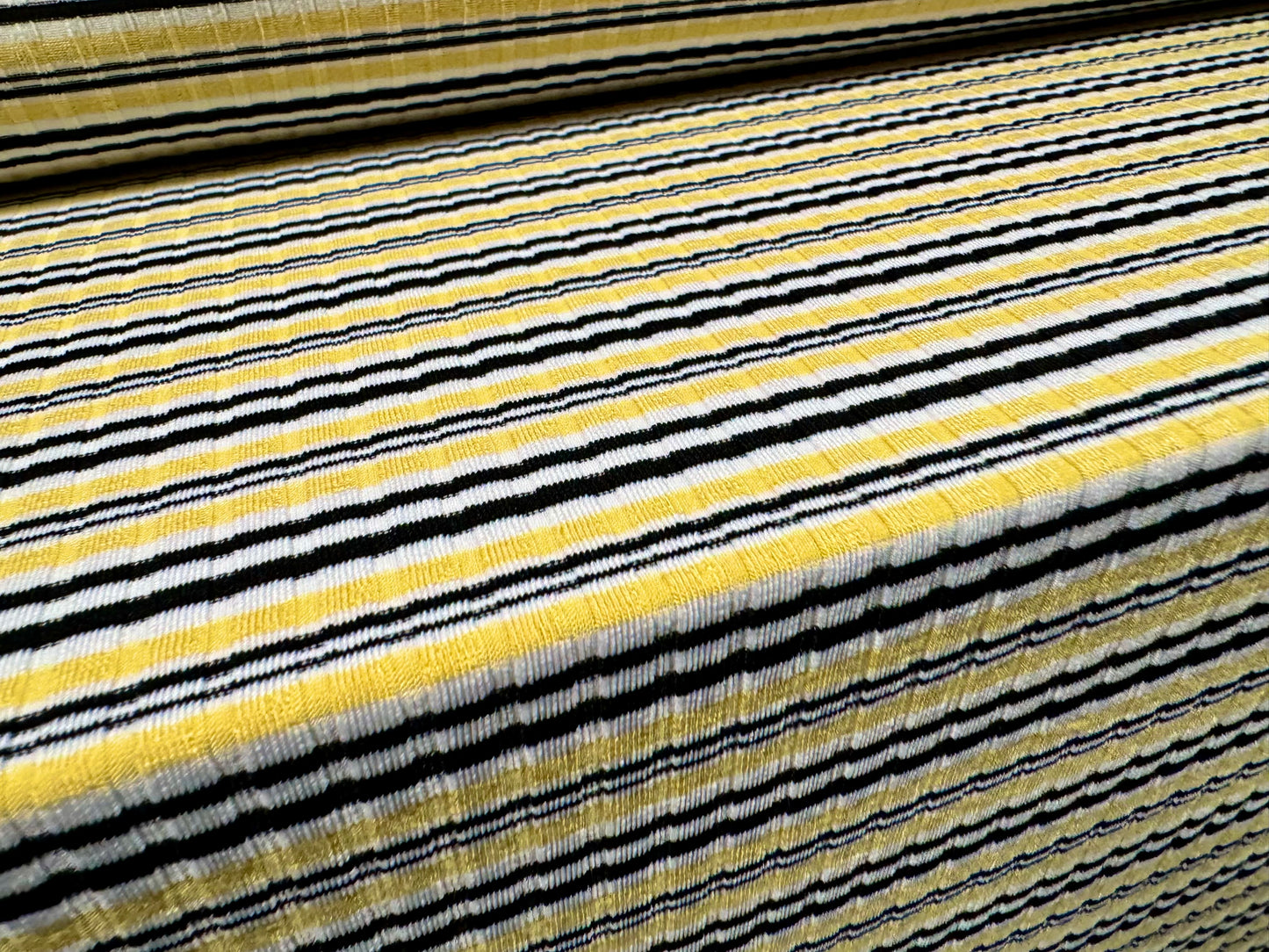 Stretch Spandex rib jersey fabric, per metre - stripe - lemon black & white