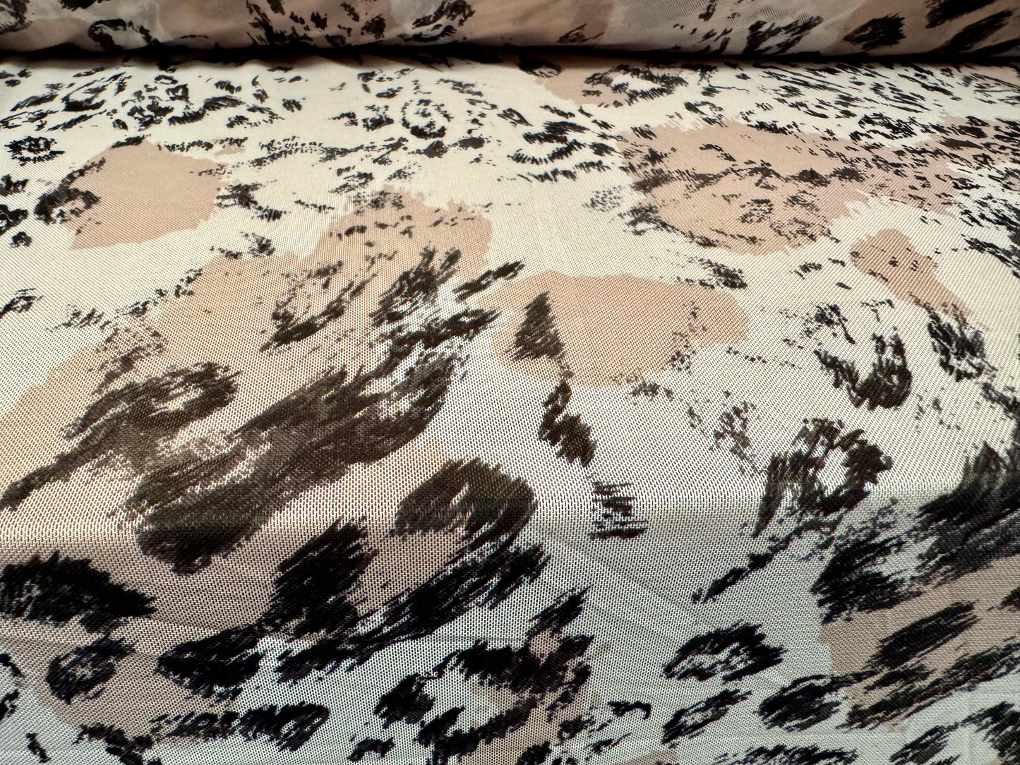 Power mesh net stretch spandex fabric, per metre - stylised leopard print - nude & cream
