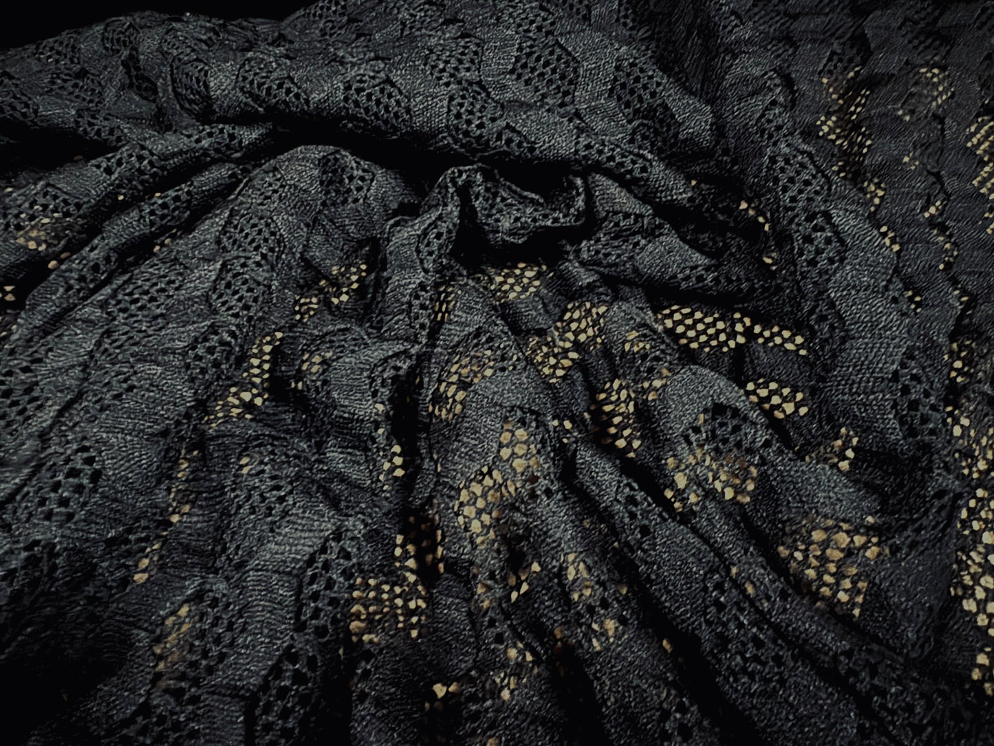 Stretch fishnet mesh net jersey fabric, per metre - zigzag stripe - black