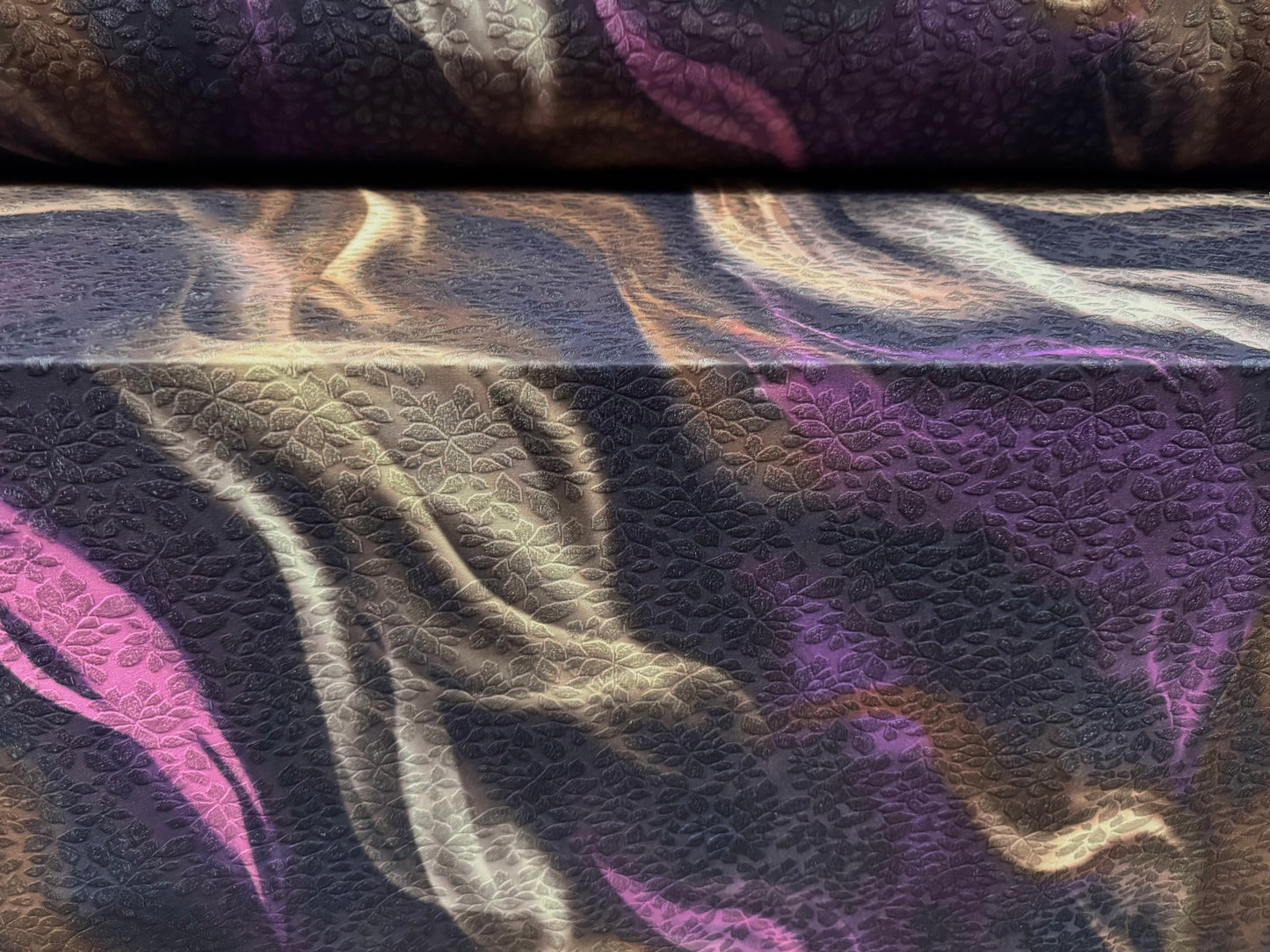 Stretch spandex jersey jacquard fabric, per metre - dreamscape print - purple & pink
