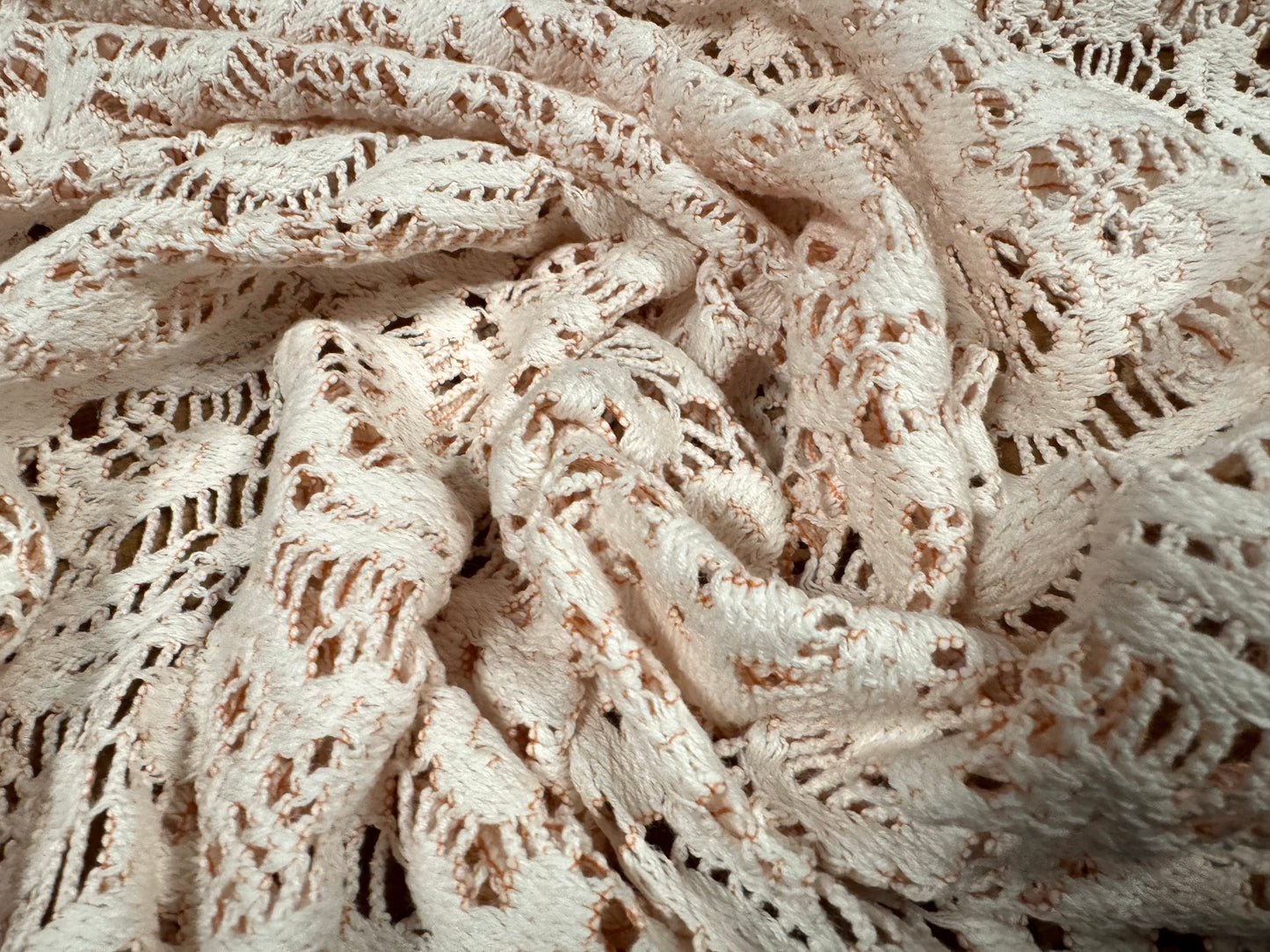 Cotton rich crochet lace dress fabric, per metre - nude