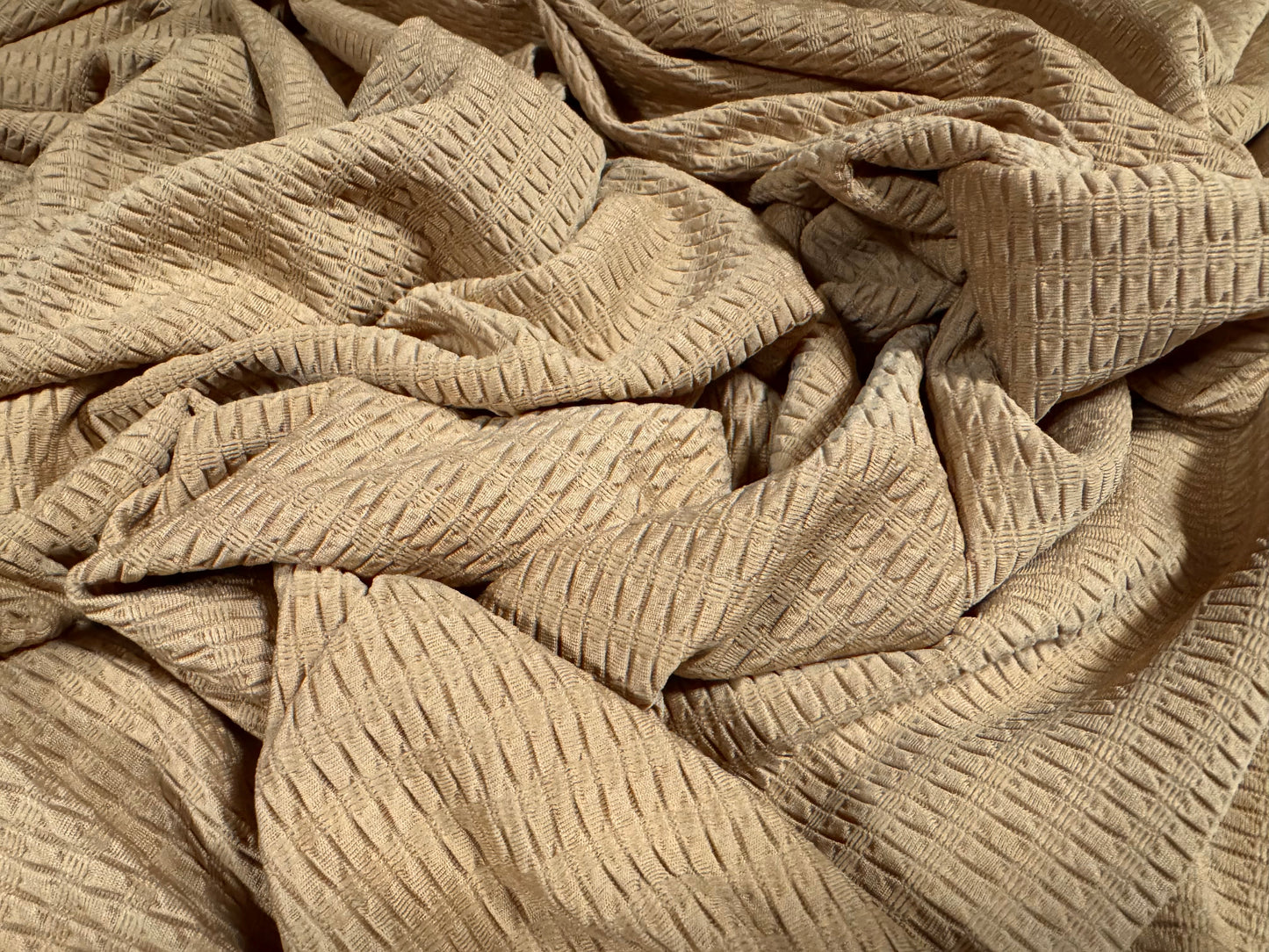 Double jersey knit stretch spandex fabric, per metre - jacquard - stone