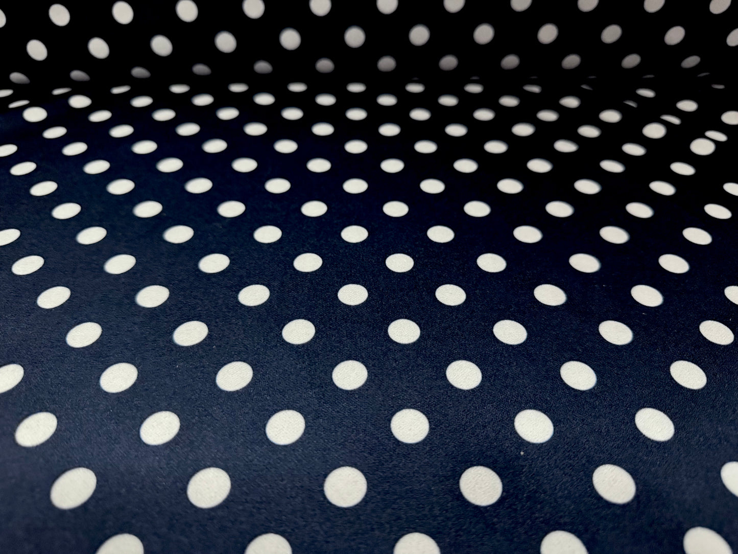 Scuba stretch spandex double jersey dress fabric, per metre - polka dot print - dark navy blue